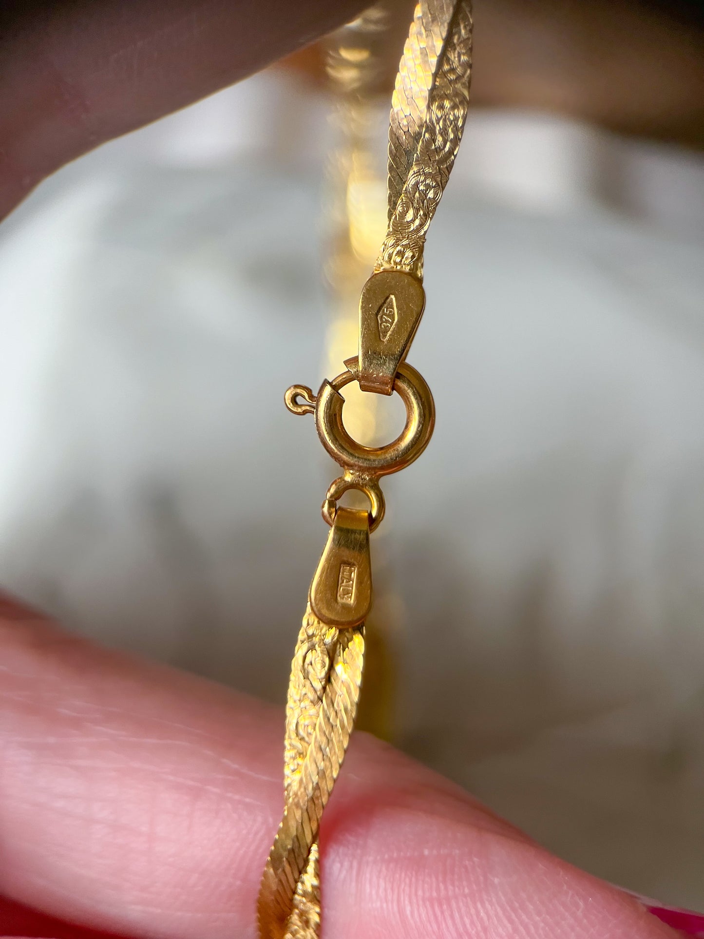 Vintage Herringbone Twist 10k Yellow Gold Chain 16 Inch Necklace