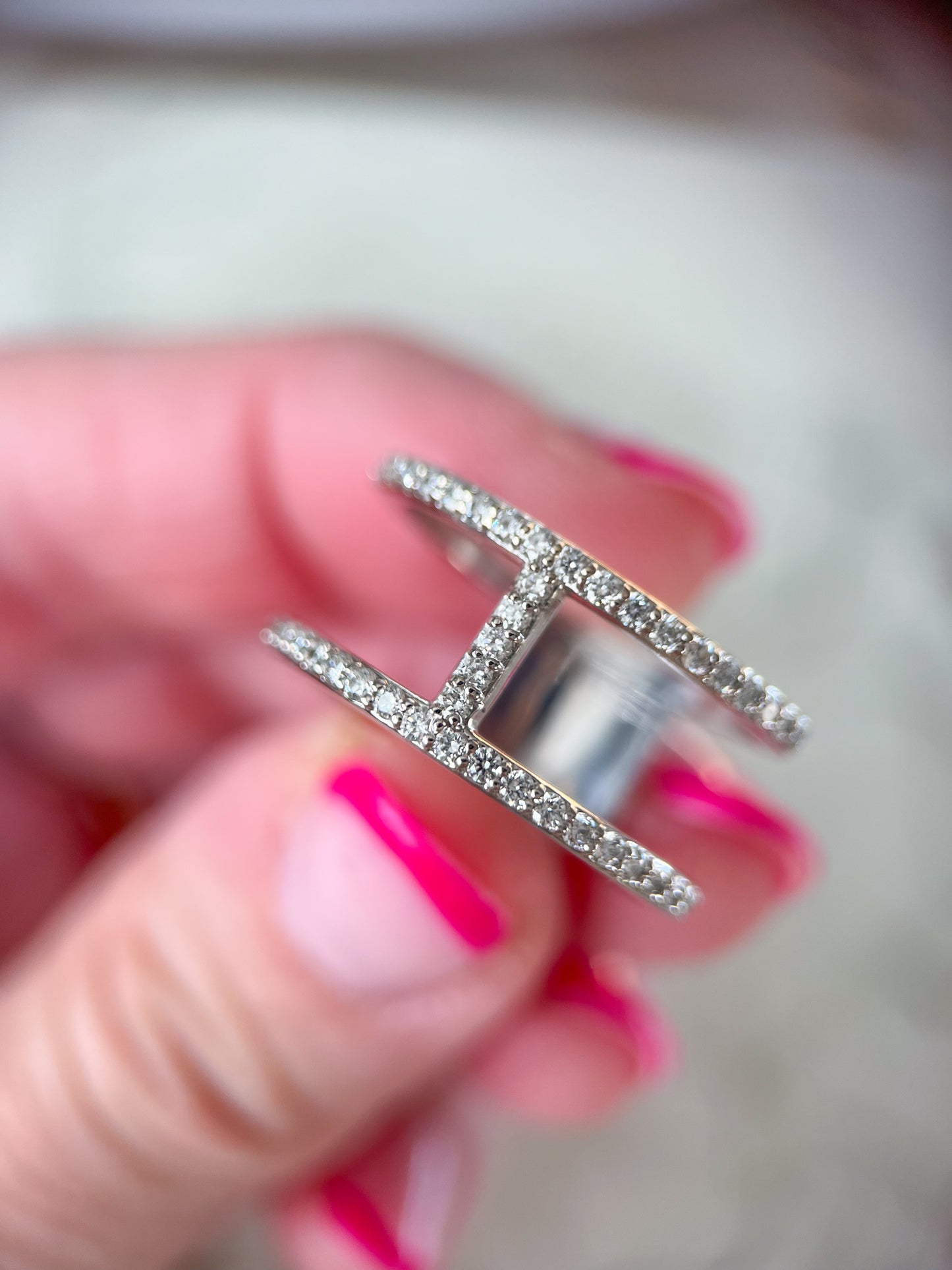 Double Band 14k White Gold Natural Diamond Ring