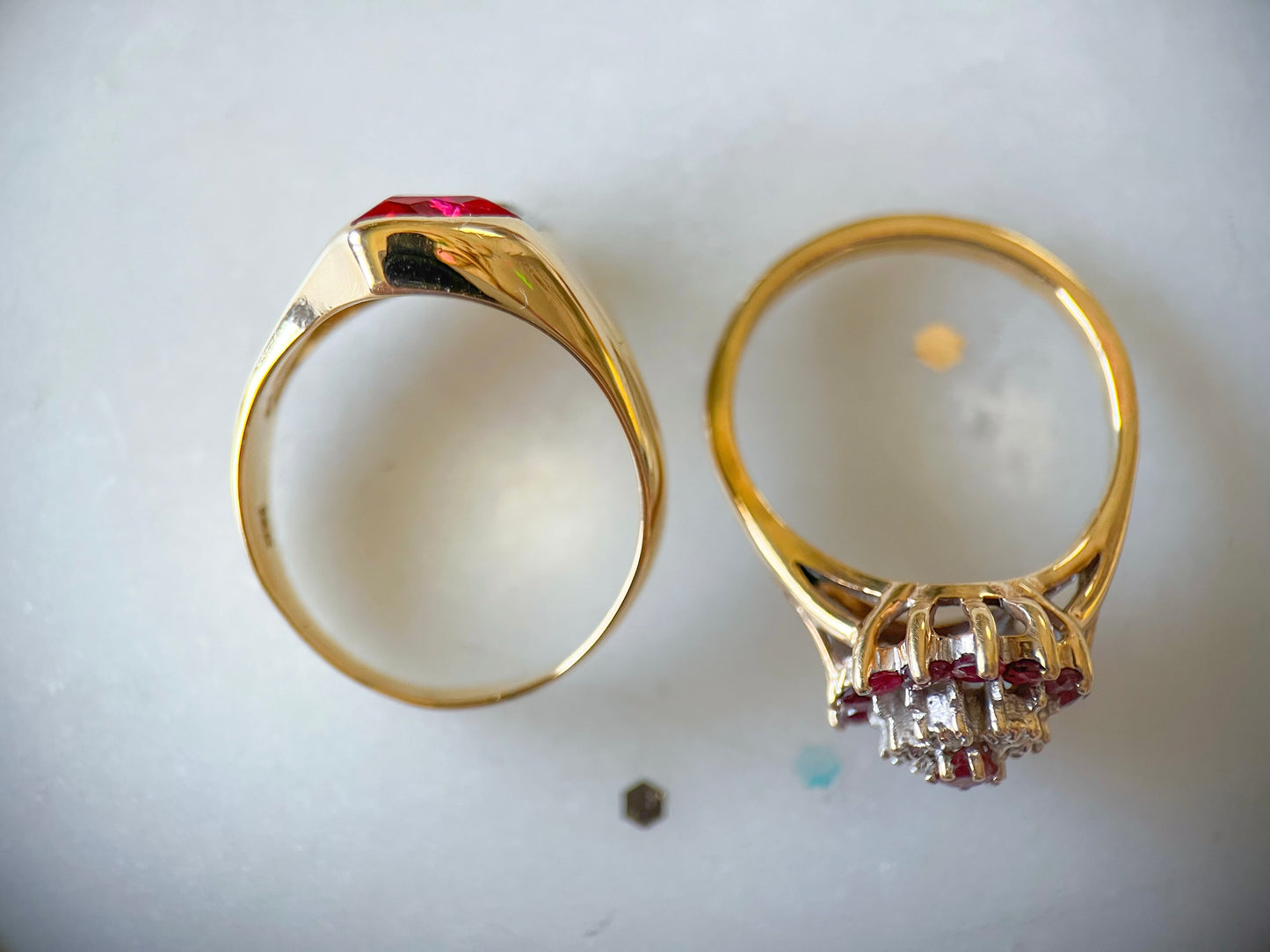 Vintage Natural Ruby and Natural Diamond Cluster 14k Yellow Gold Ring