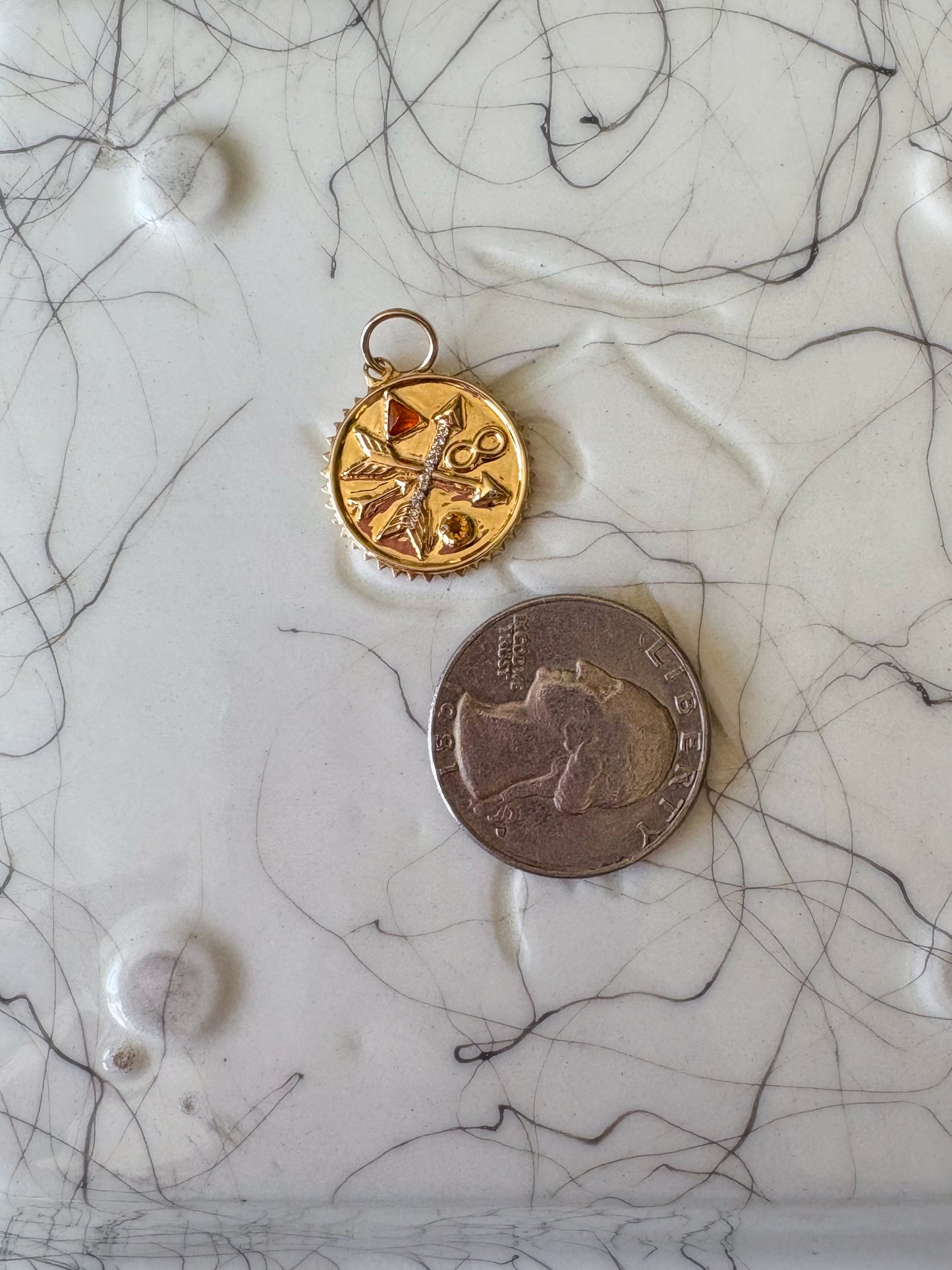 14k Yellow Gold and Natural Diamonds Disk Charm