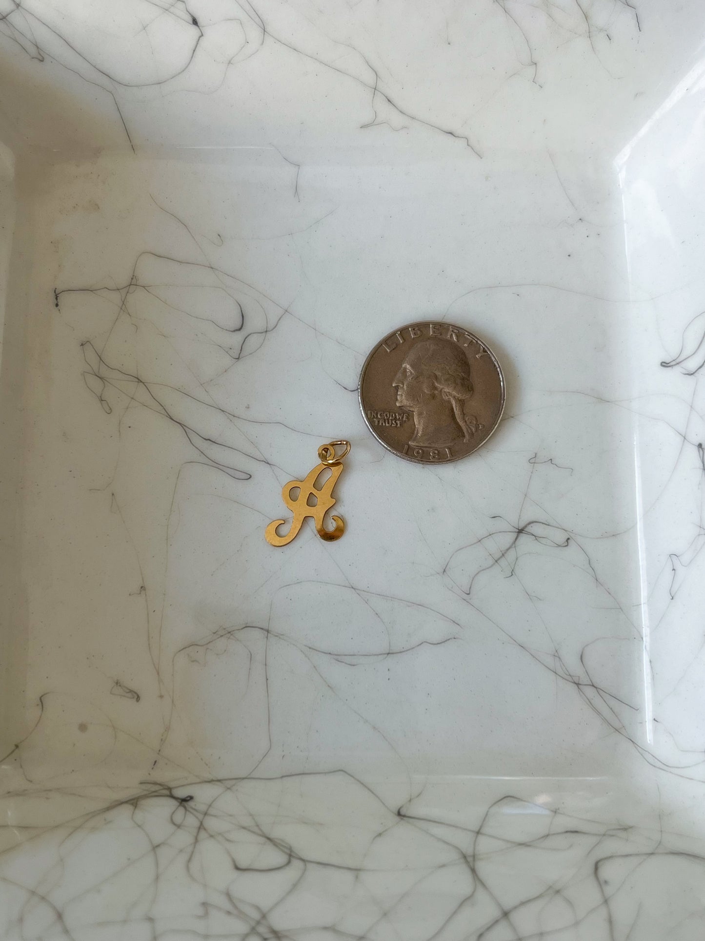 Vintage 'A' 14k Yellow Gold Letter Initial Charm