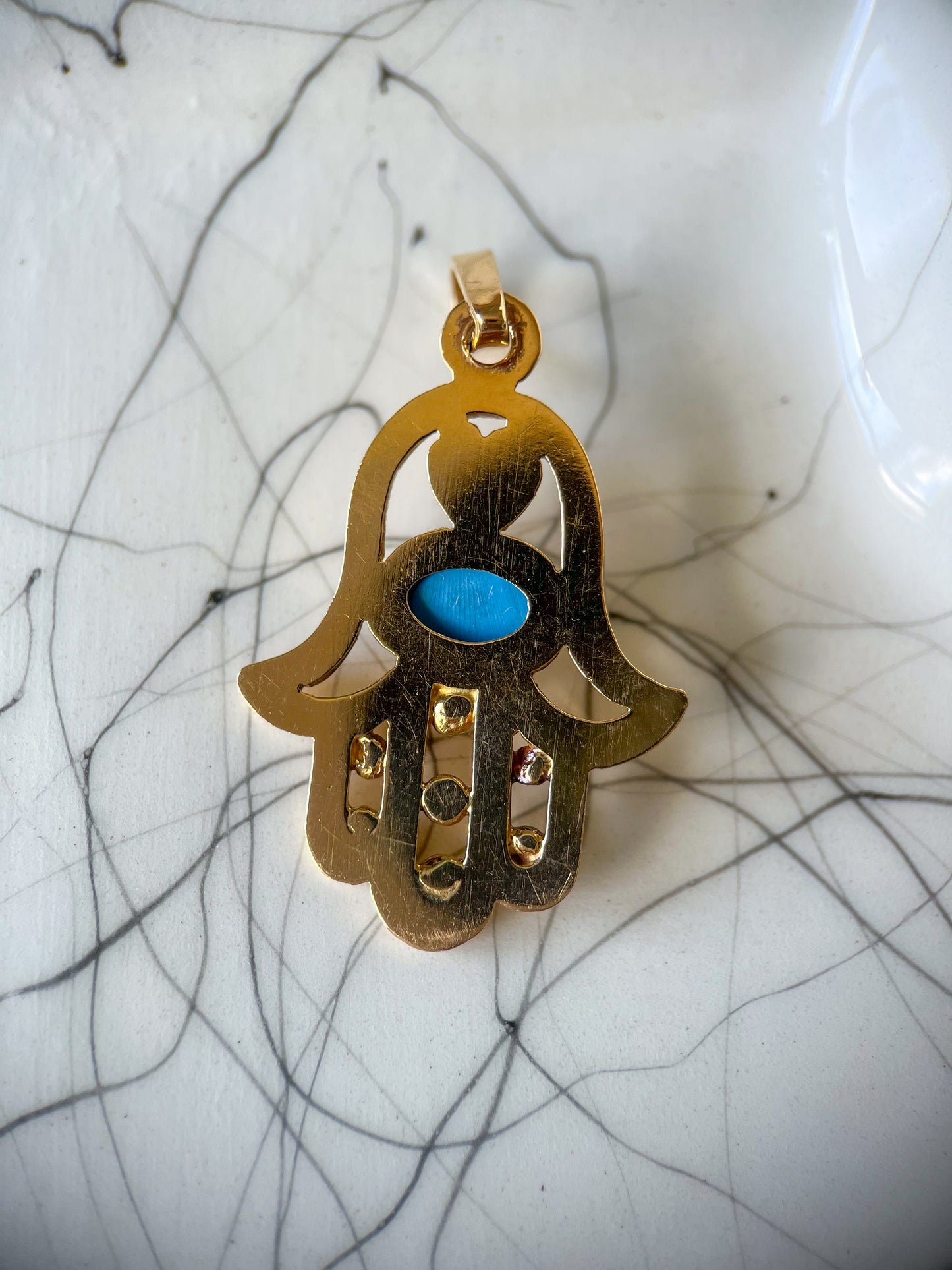 Vintage Hamsa with Turquoise 18k Yellow Gold Charm