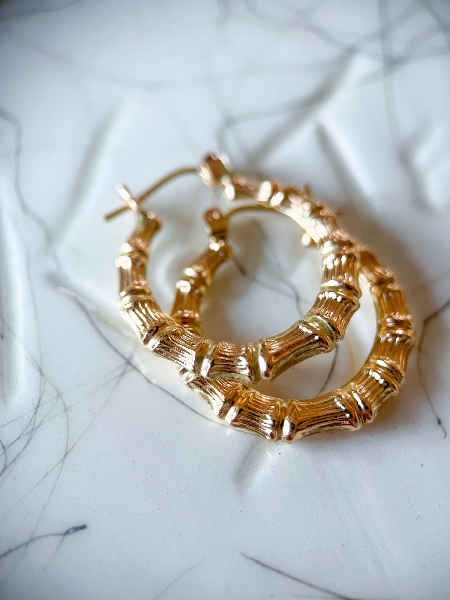 Bamboo 10k Yellow Gold Hoop Earrings