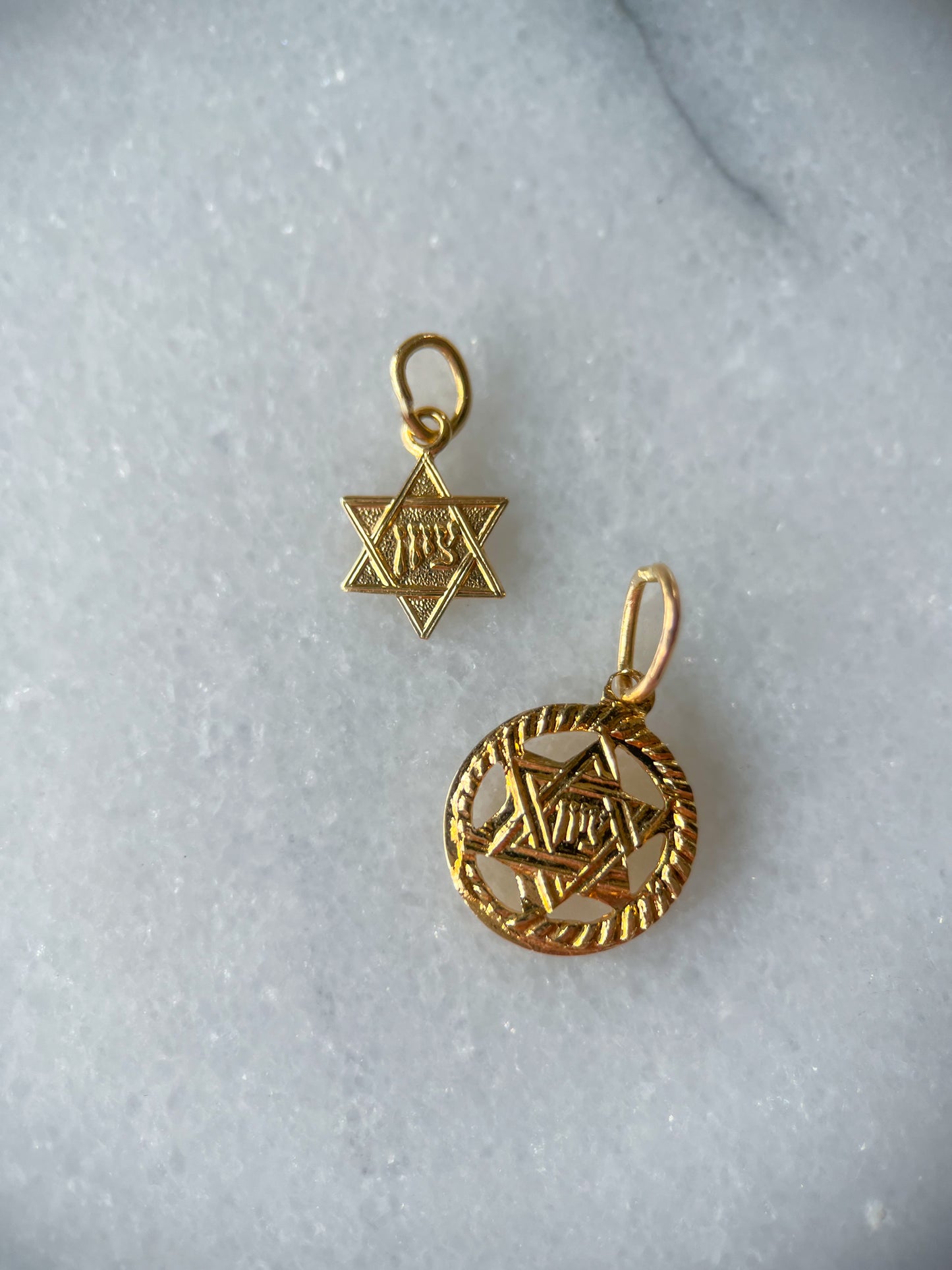Vintage Mini 14k Yellow Gold Judaica Star of David Charms