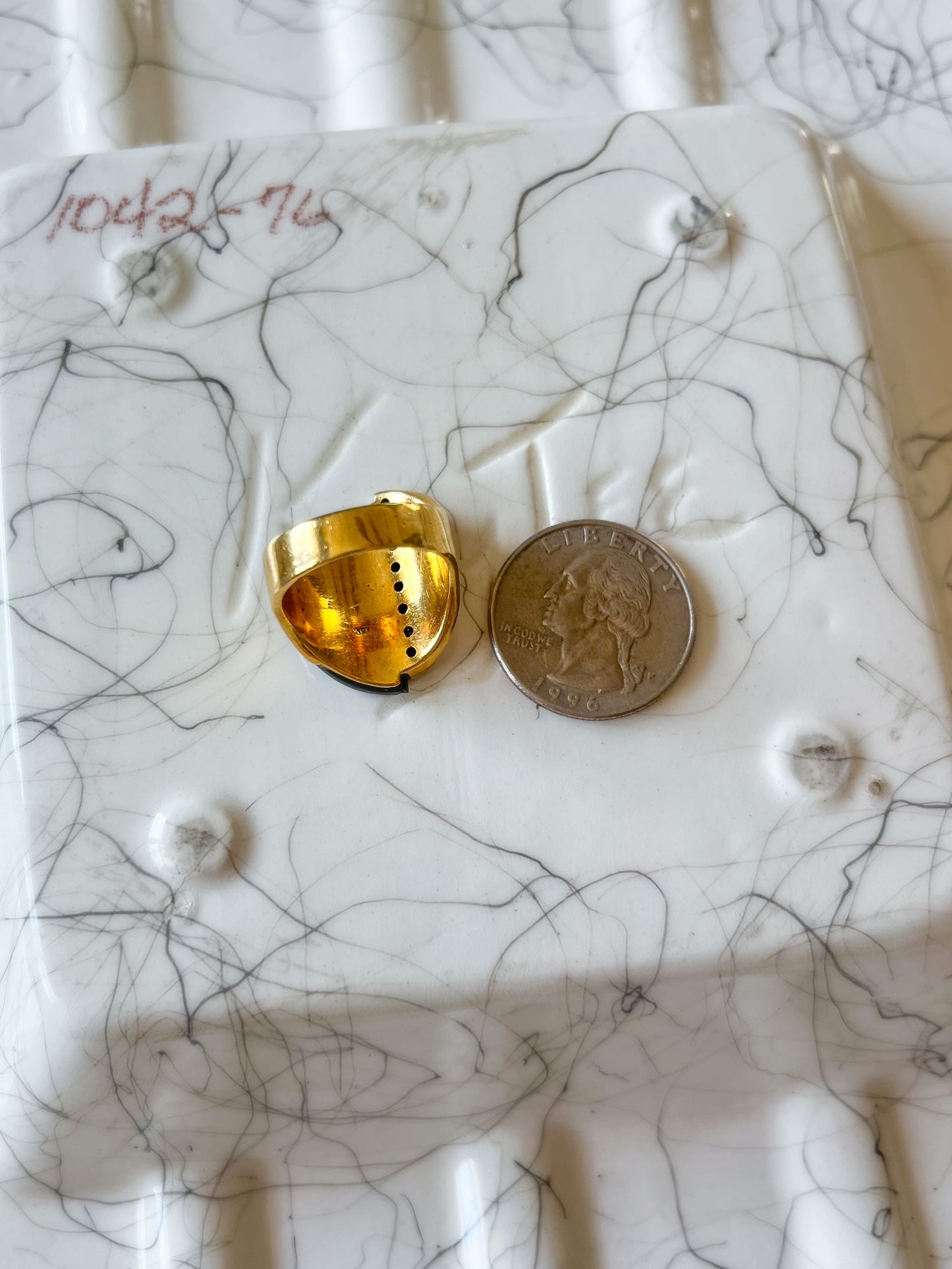 Vintage Onyx and Natural Diamond 18k White and Yellow Gold Ring, circa 1960s