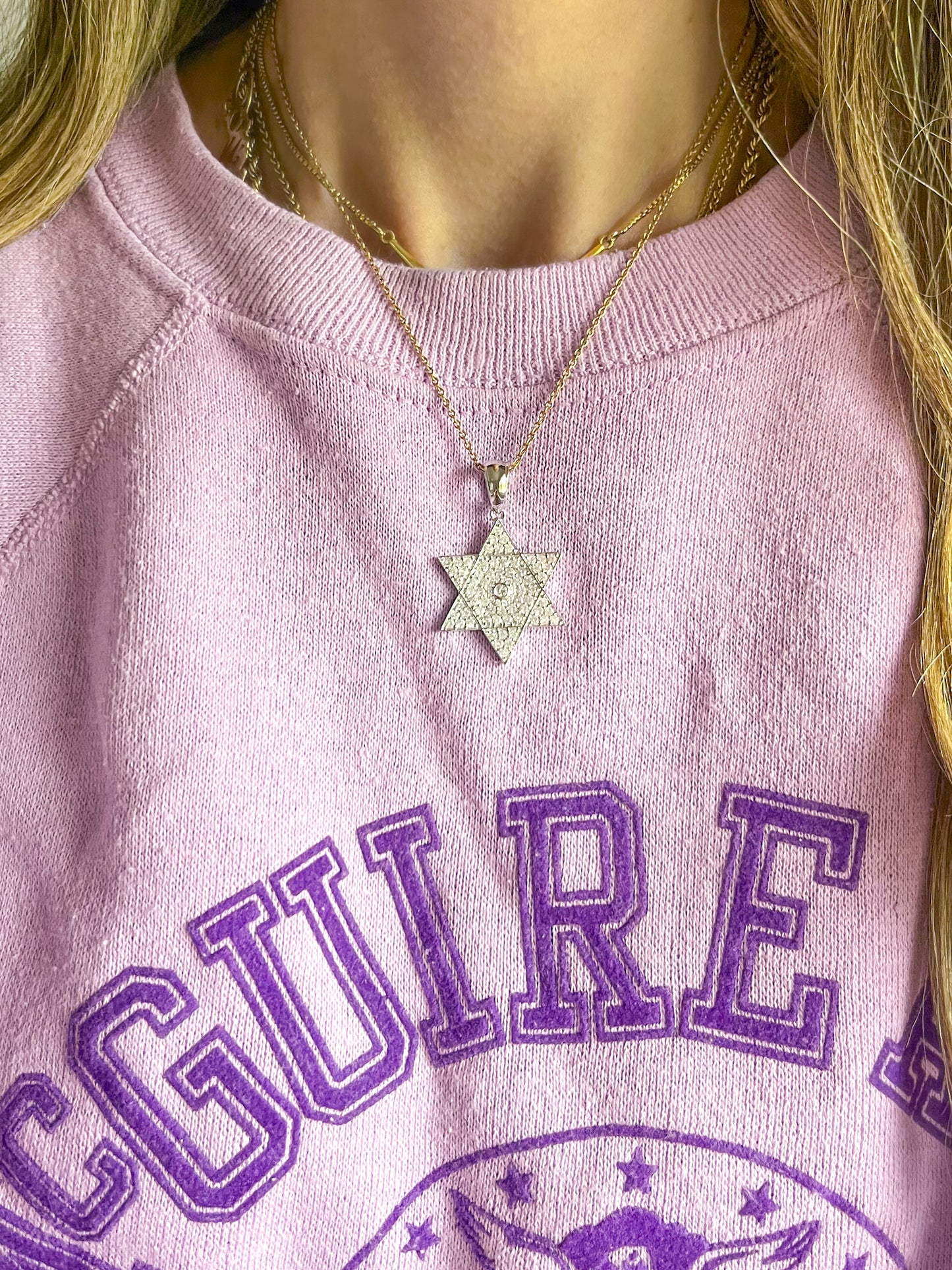 Natural Diamond Large Star of David 14k White Gold Charm