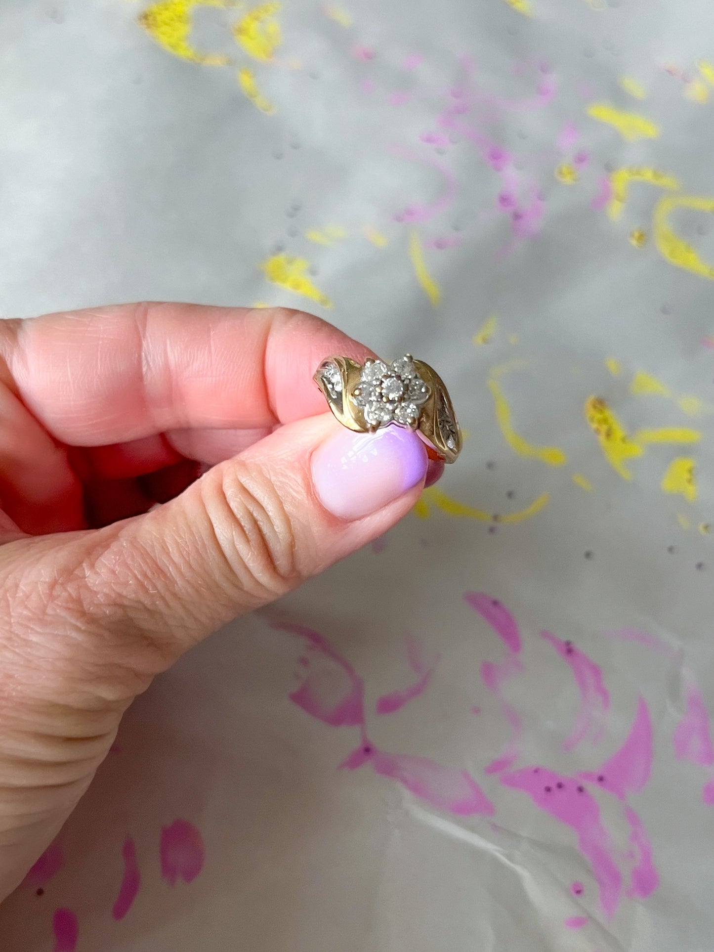 Vintage Natural Diamond Flower 10k Yellow Gold Ring