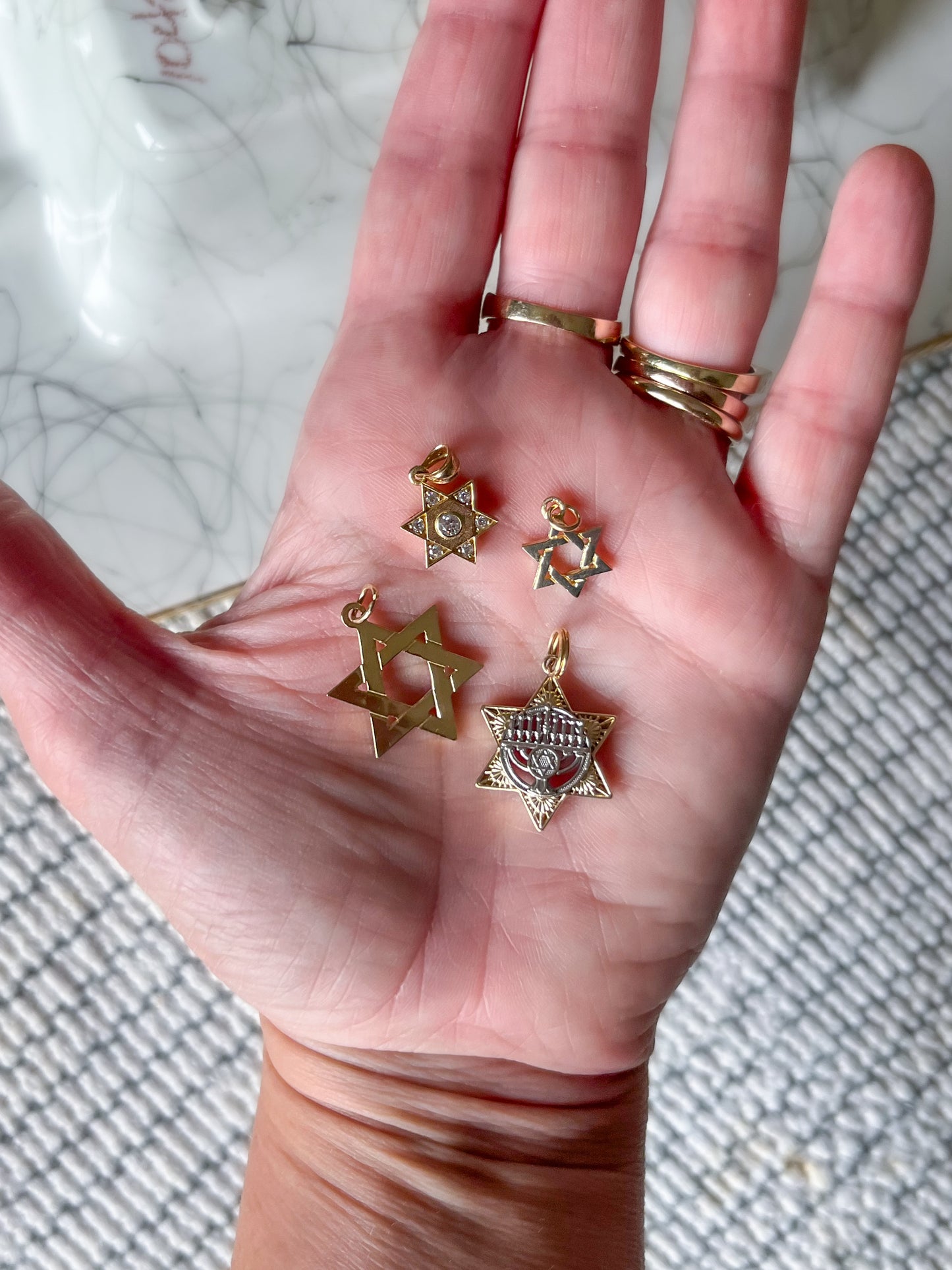 Vintage 14k Yellow Gold Judaica Star of David Charms - Two Sizes