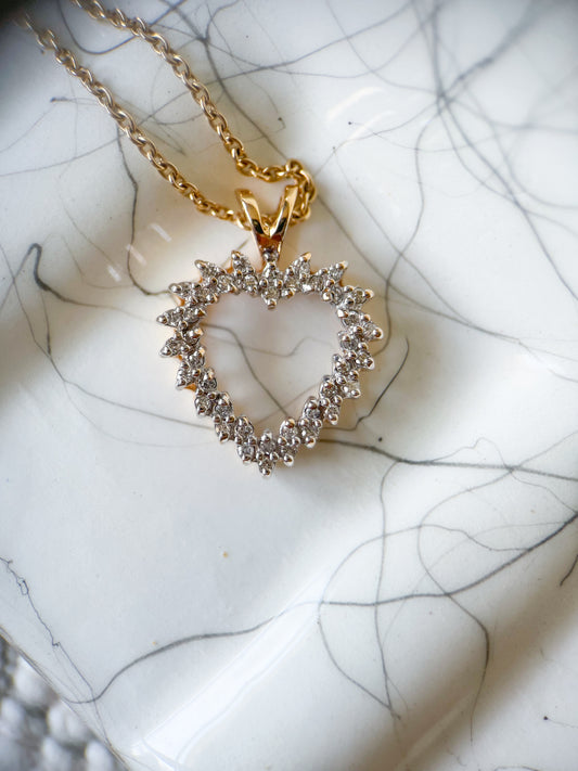 Vintage Natural Diamond Cluster 14k Yellow Gold Diamond Heart Charm