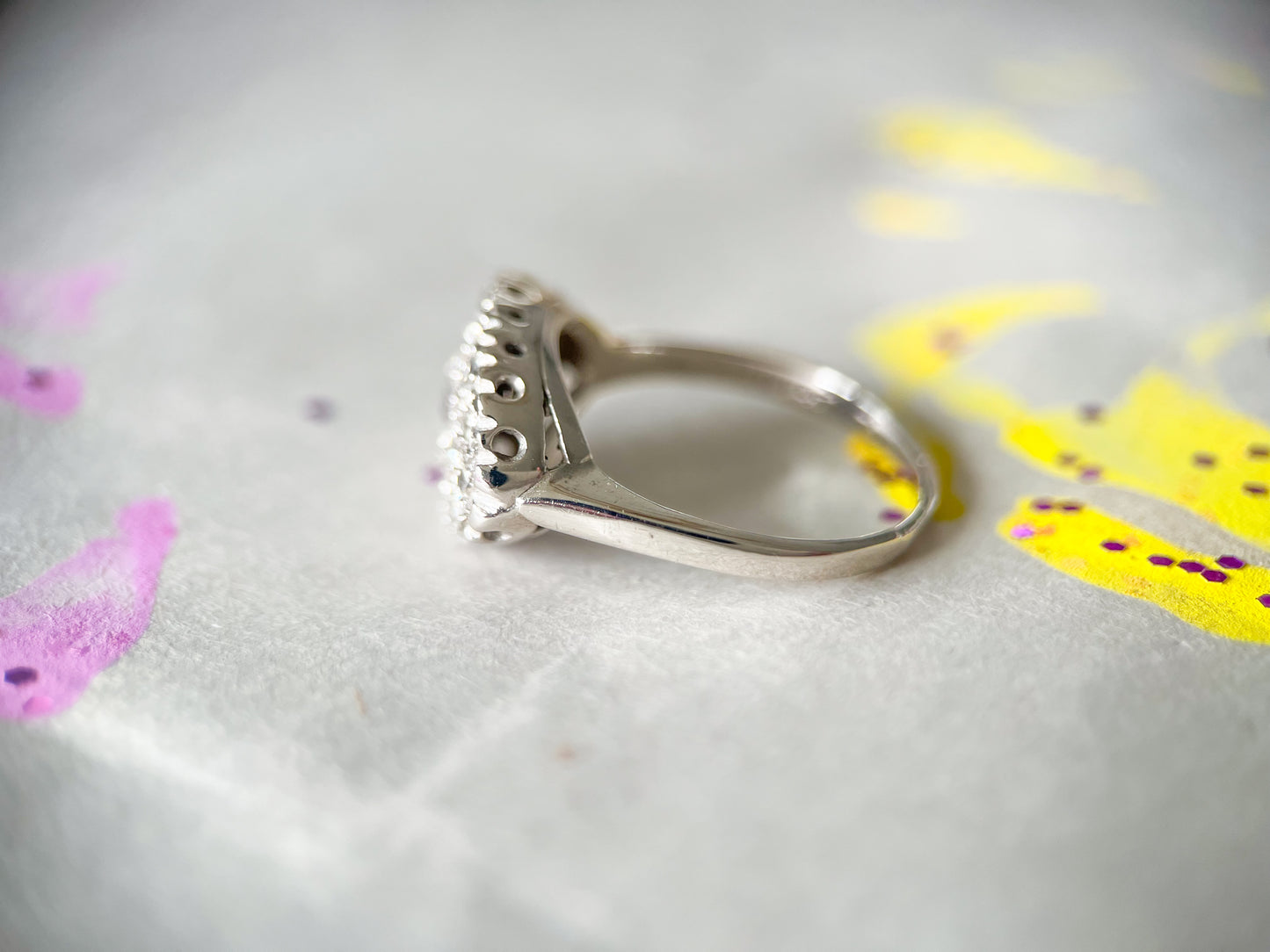 Vintage Natural Diamond 14k White Gold Statement Ring