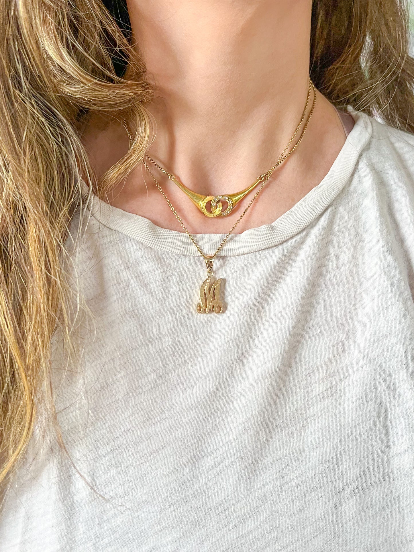 Vintage "M" 14k Yellow Gold Large Etched Letter Initial Charm