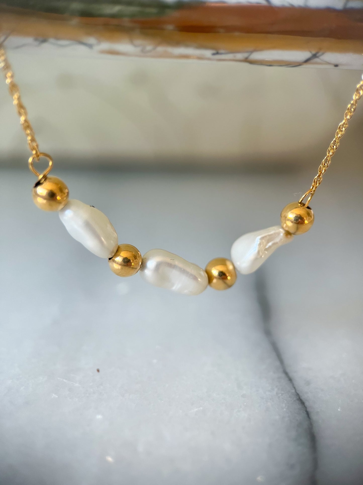Vintage Chain with Pearl Accent 14k Yellow Gold 16 Inch Necklace