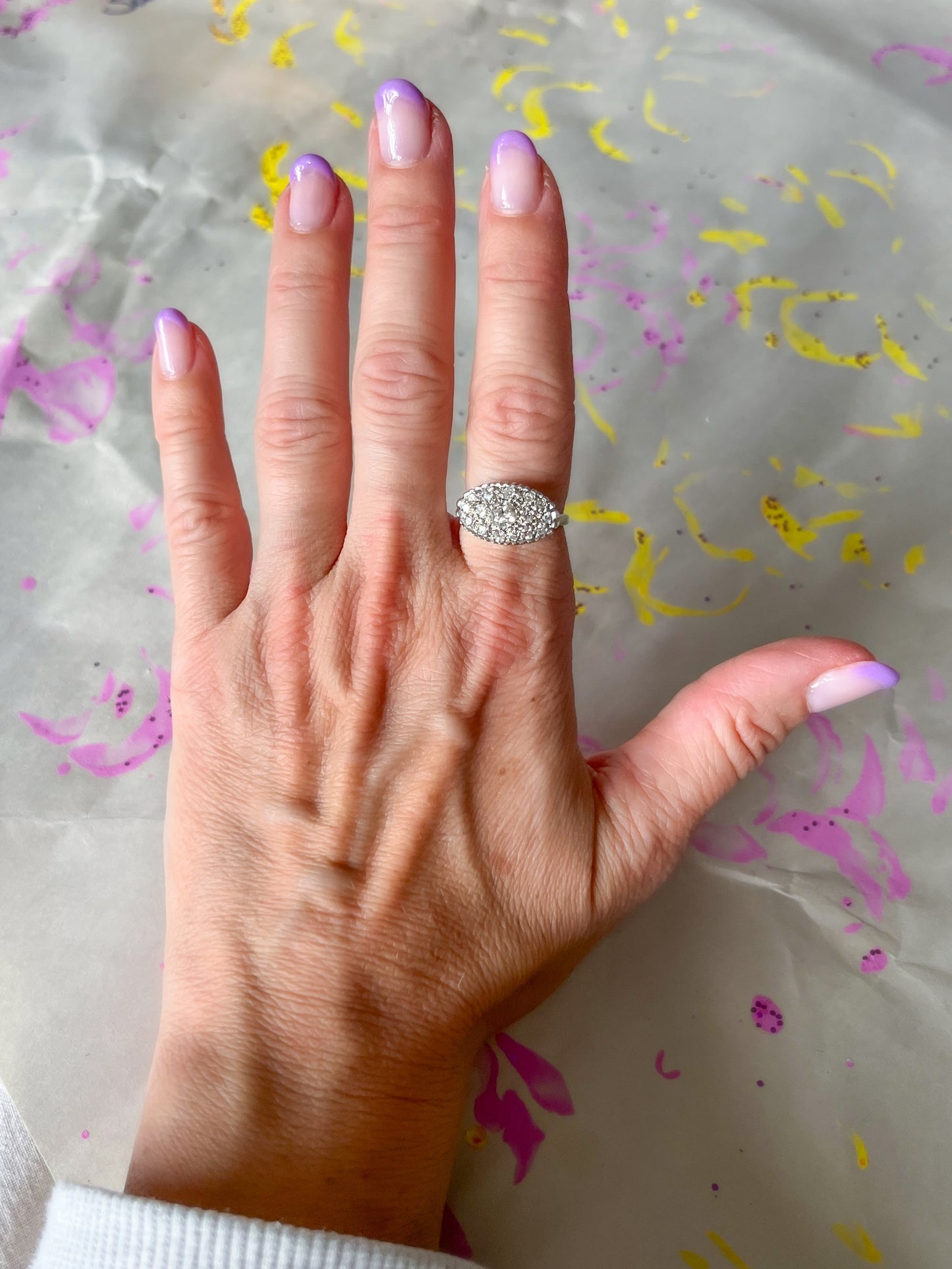 Vintage Natural Diamond 14k White Gold Statement Ring