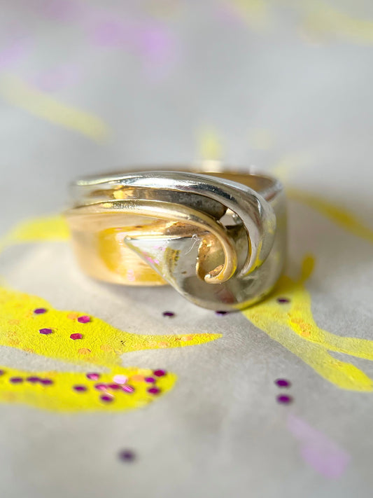 Vintage Chunky Two Toned 14k Yellow and White Gold Ring