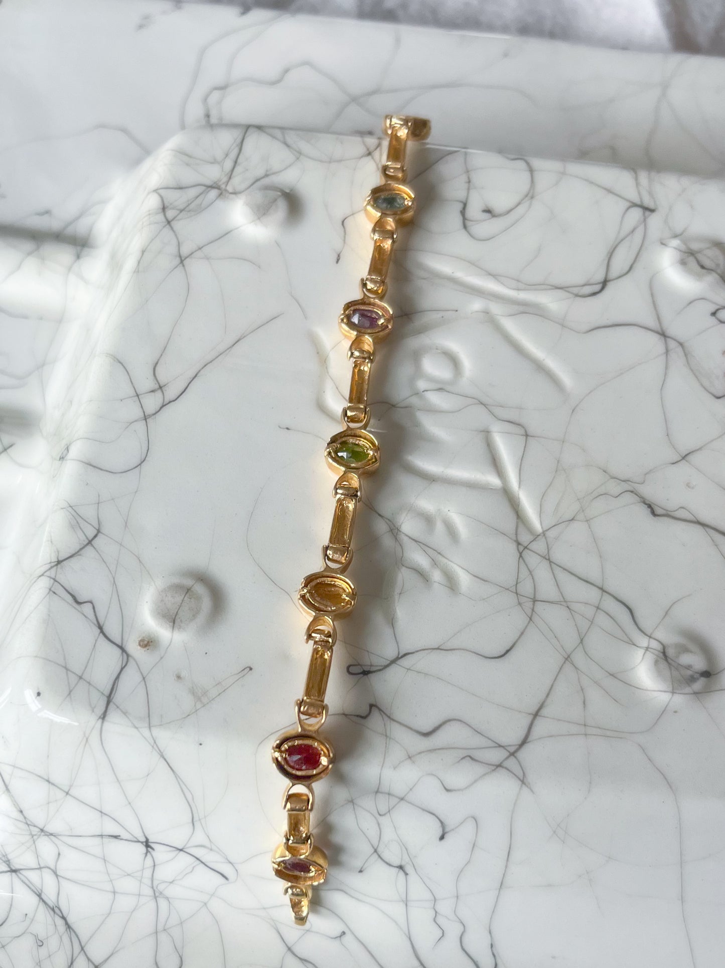 Vintage Multi Gemstone 14k Yellow Gold 7 Inch Bracelet