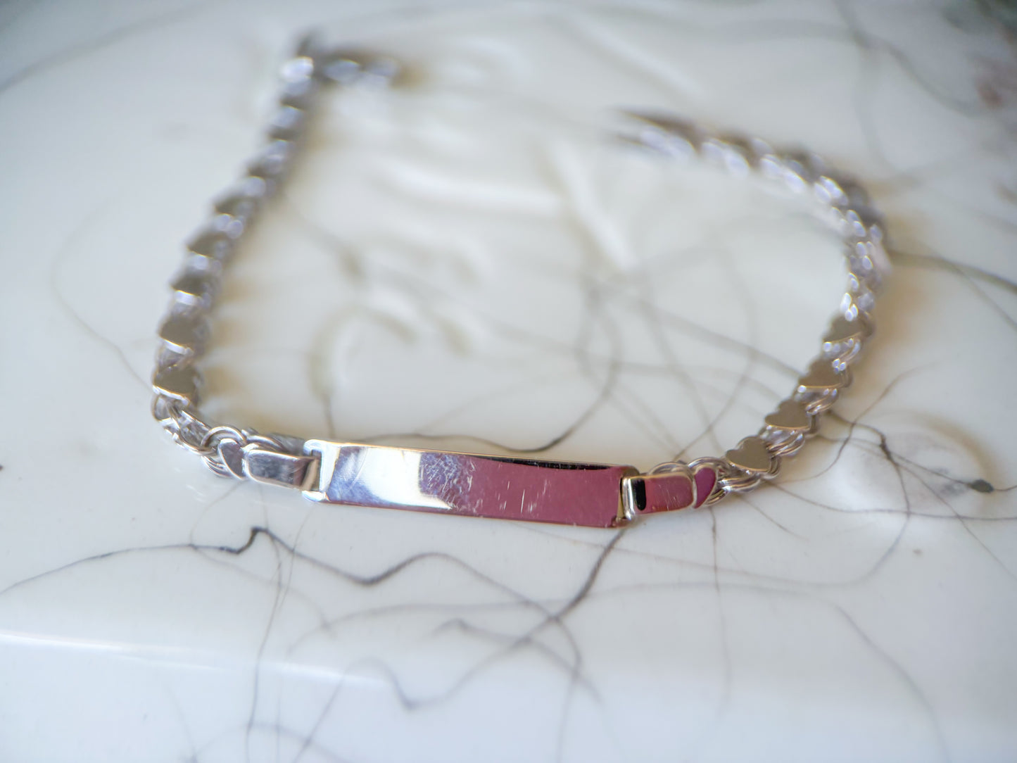 Vintage Heart Chain ID 14k White Gold Bracelet