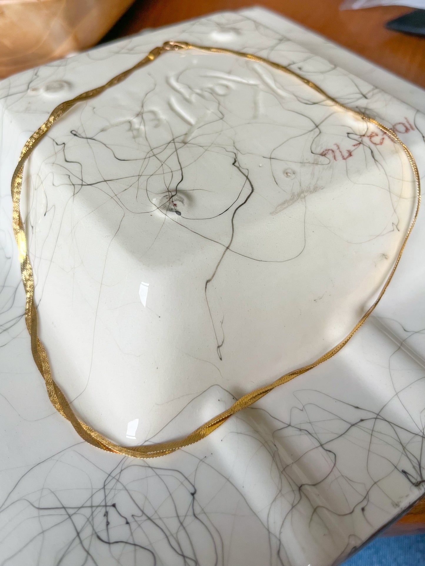 Vintage Herringbone Twist 10k Yellow Gold Chain 16 Inch Necklace