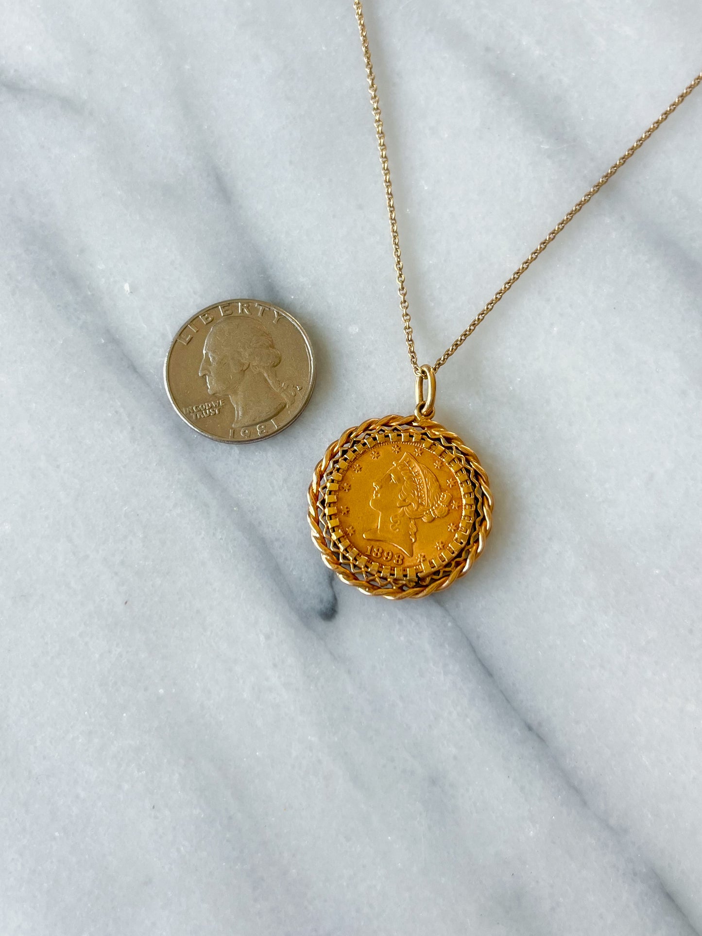 Vintage U.S. Liberty Head 21k Yellow Gold 5 Dollar Coin Pendant