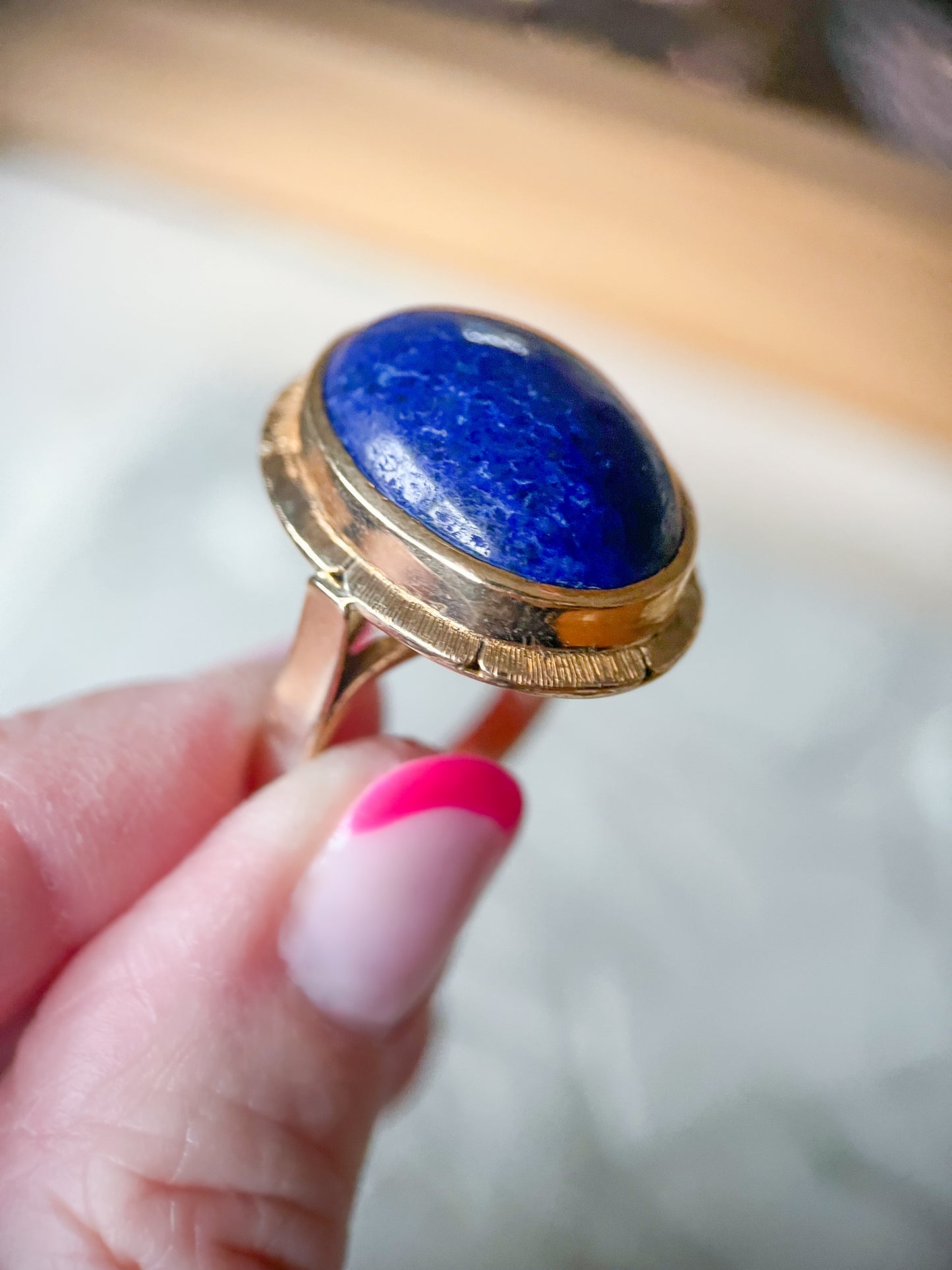 Vintage Lapis Lazuli 14k Yellow Gold Statement Ring