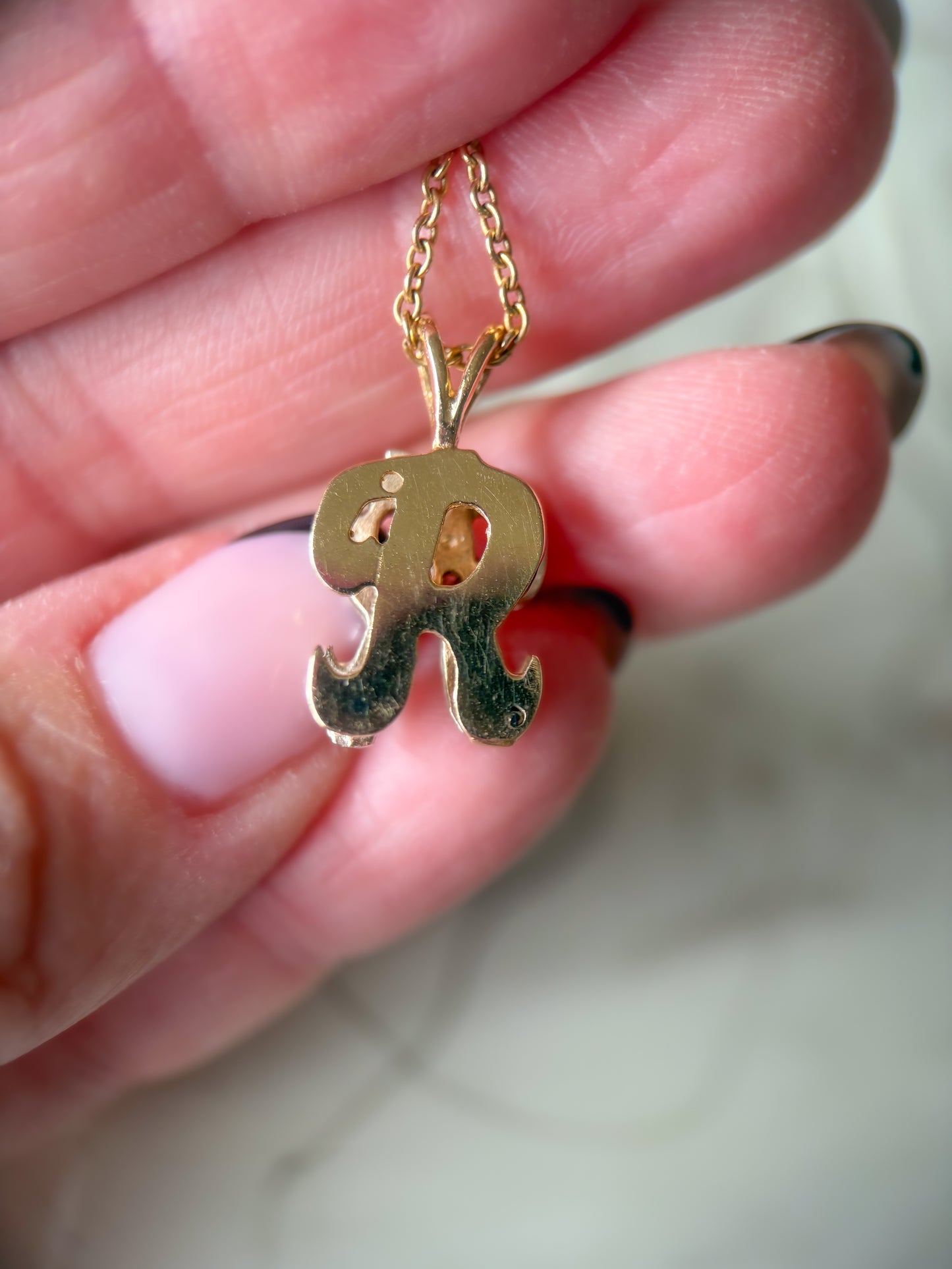 Vintage Natural Diamond Letter "R" 14k Yellow Gold Charm