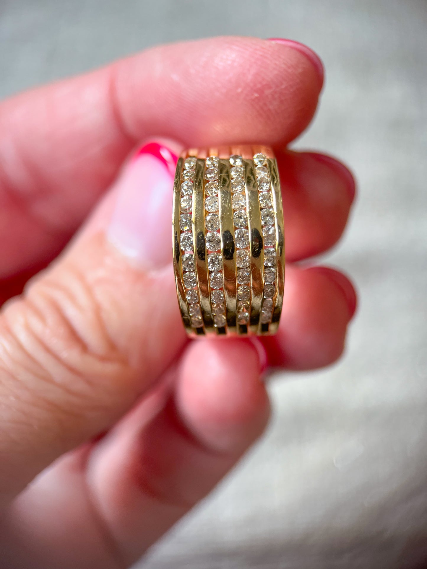Vintage Natural Diamond 14k Yellow Gold Thick Ring