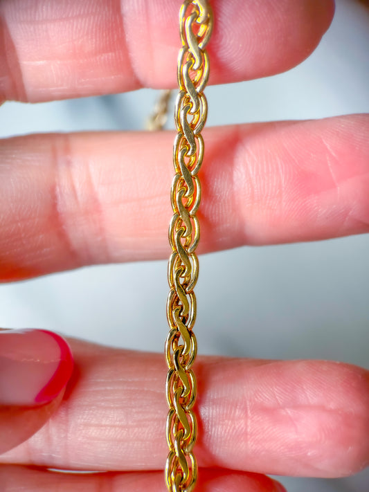 Vintage Wheat Chain 14k Yellow Gold 7 Inch Bracelet