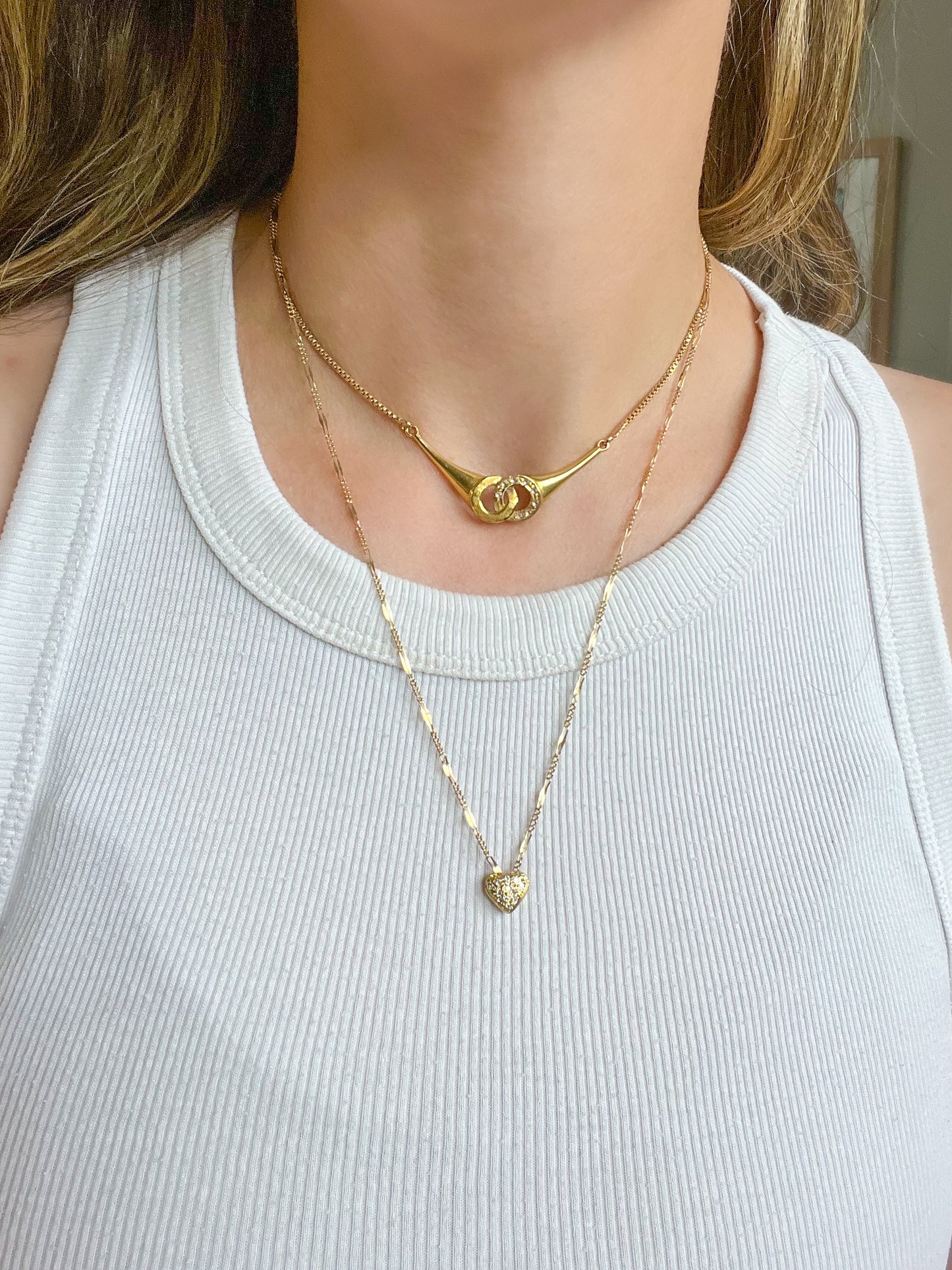 Vintage Heart Natural Diamond 14k Yellow Gold Charm on Chain