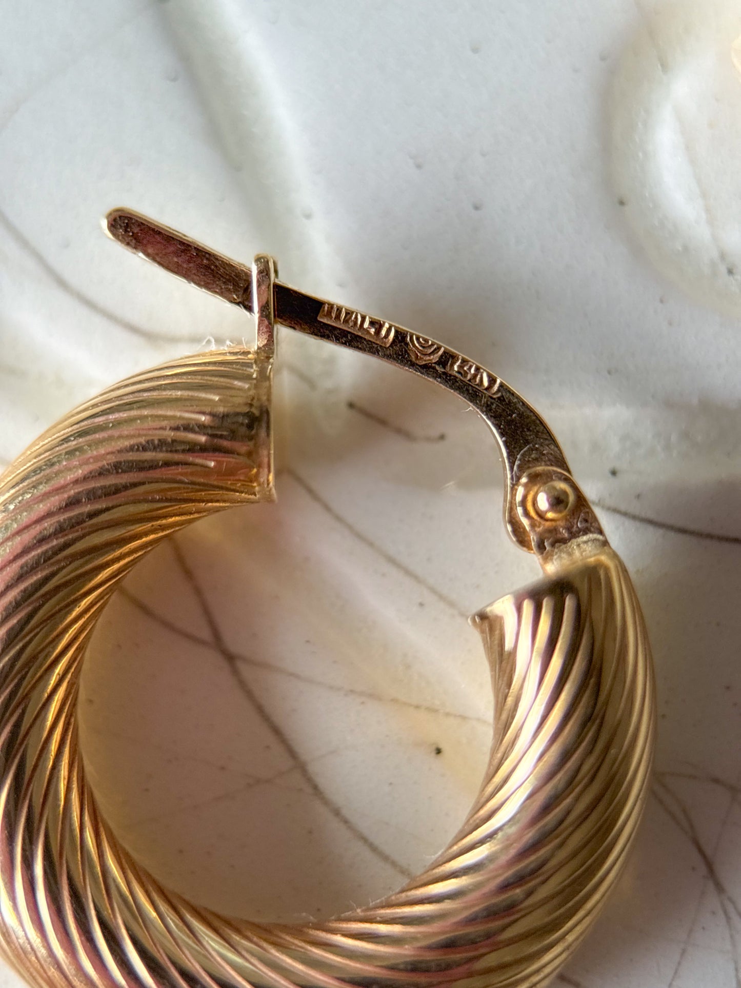 Vintage 14k Yellow Gold Thick Etched Hoop Earrings