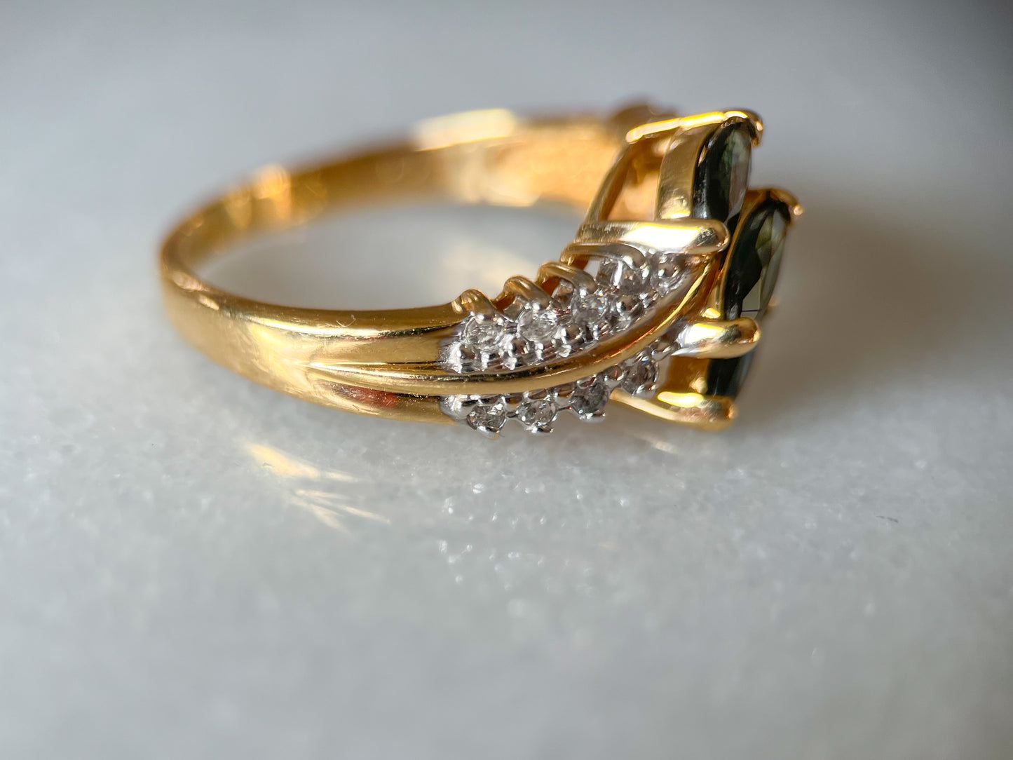Vintage Natural Sapphire and Natural Diamond 14k Yellow Gold Rings