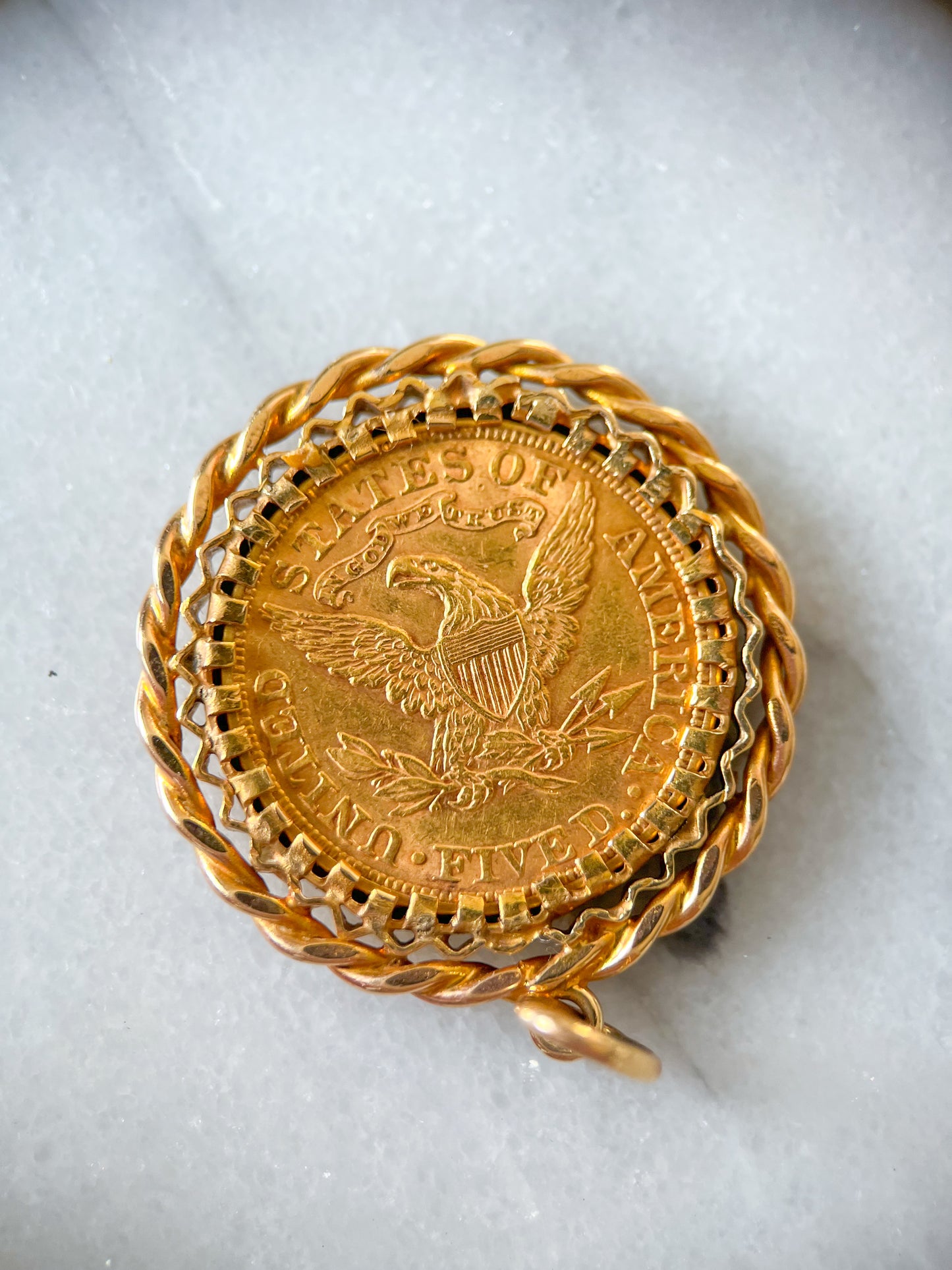 Vintage U.S. Liberty Head 21k Yellow Gold 5 Dollar Coin Pendant