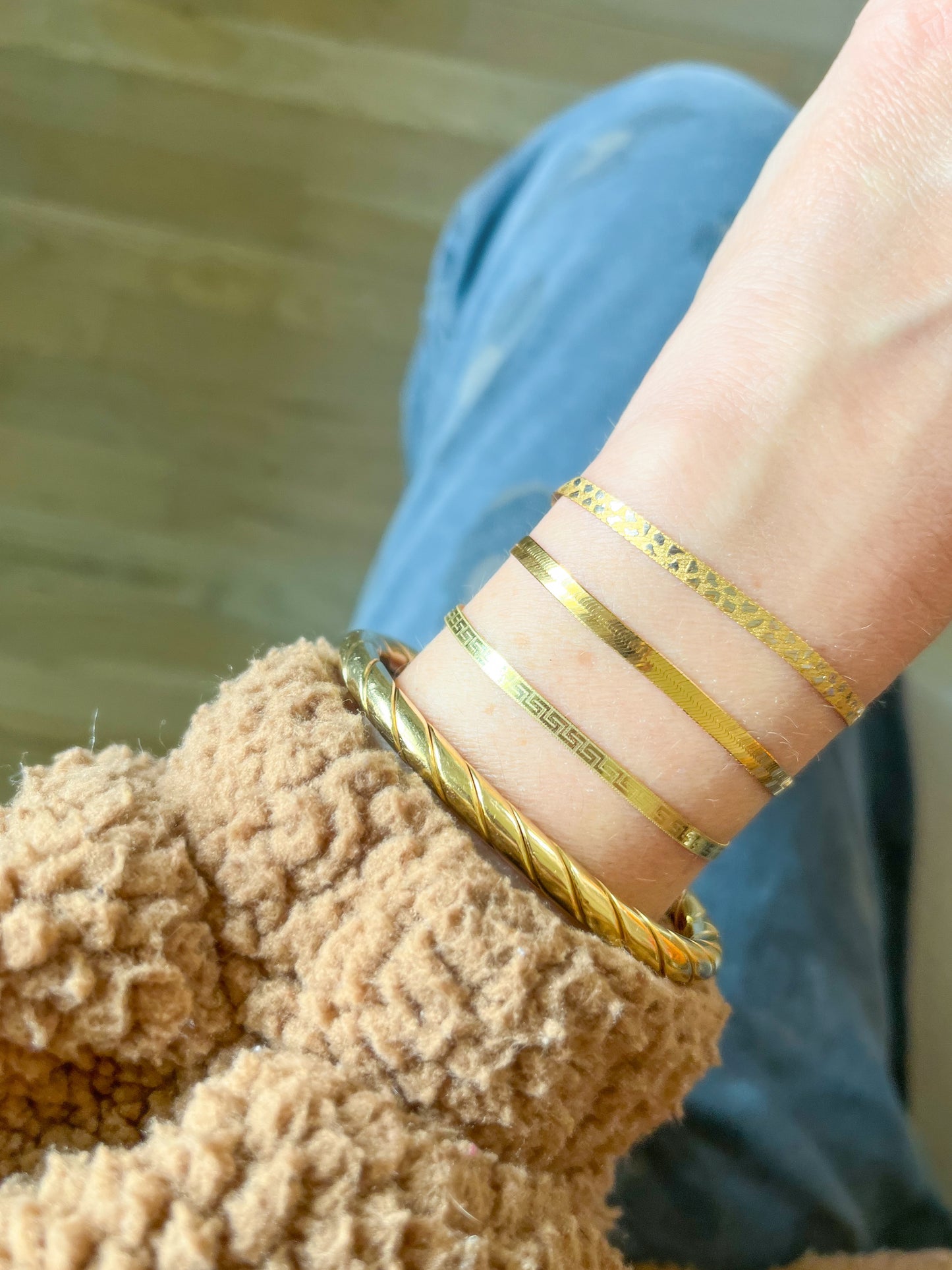 Herringbone Greek Style 10k Yellow Gold 7 Inch Bracelet