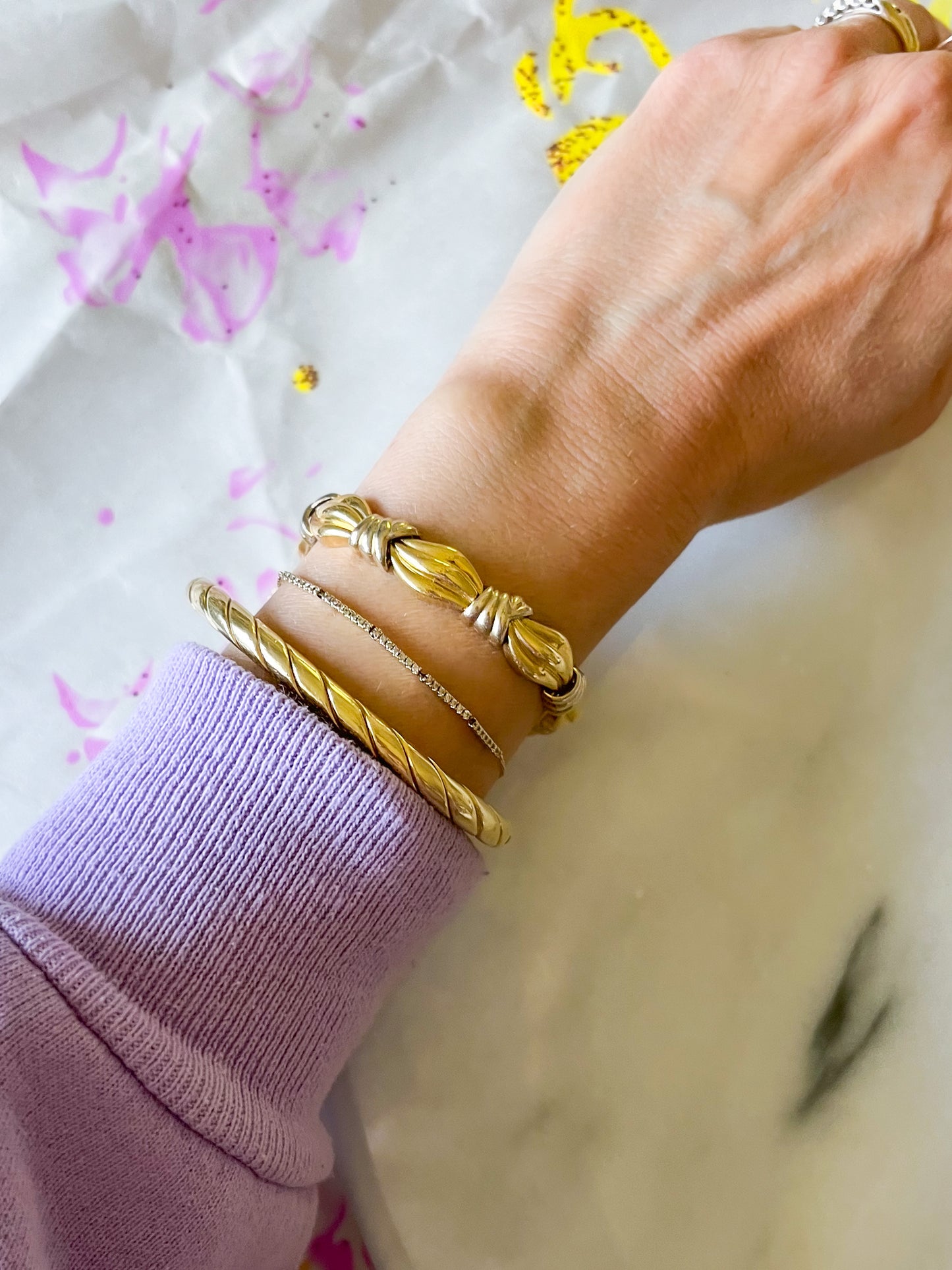 Vintage 14k Yellow and White Gold, Two Toned Chunky Bracelet