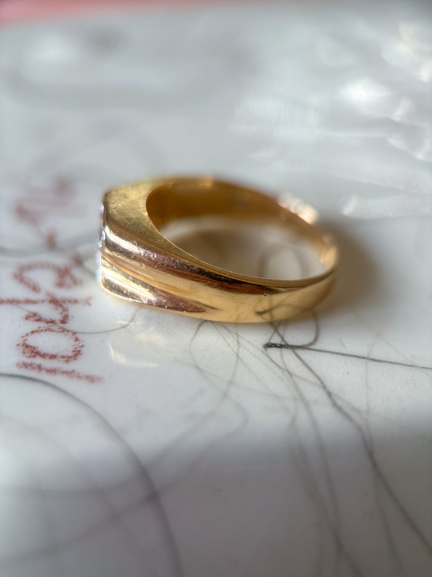 Vintage Chunky Natural Diamond Letter "R" 14k Yellow Gold Ring