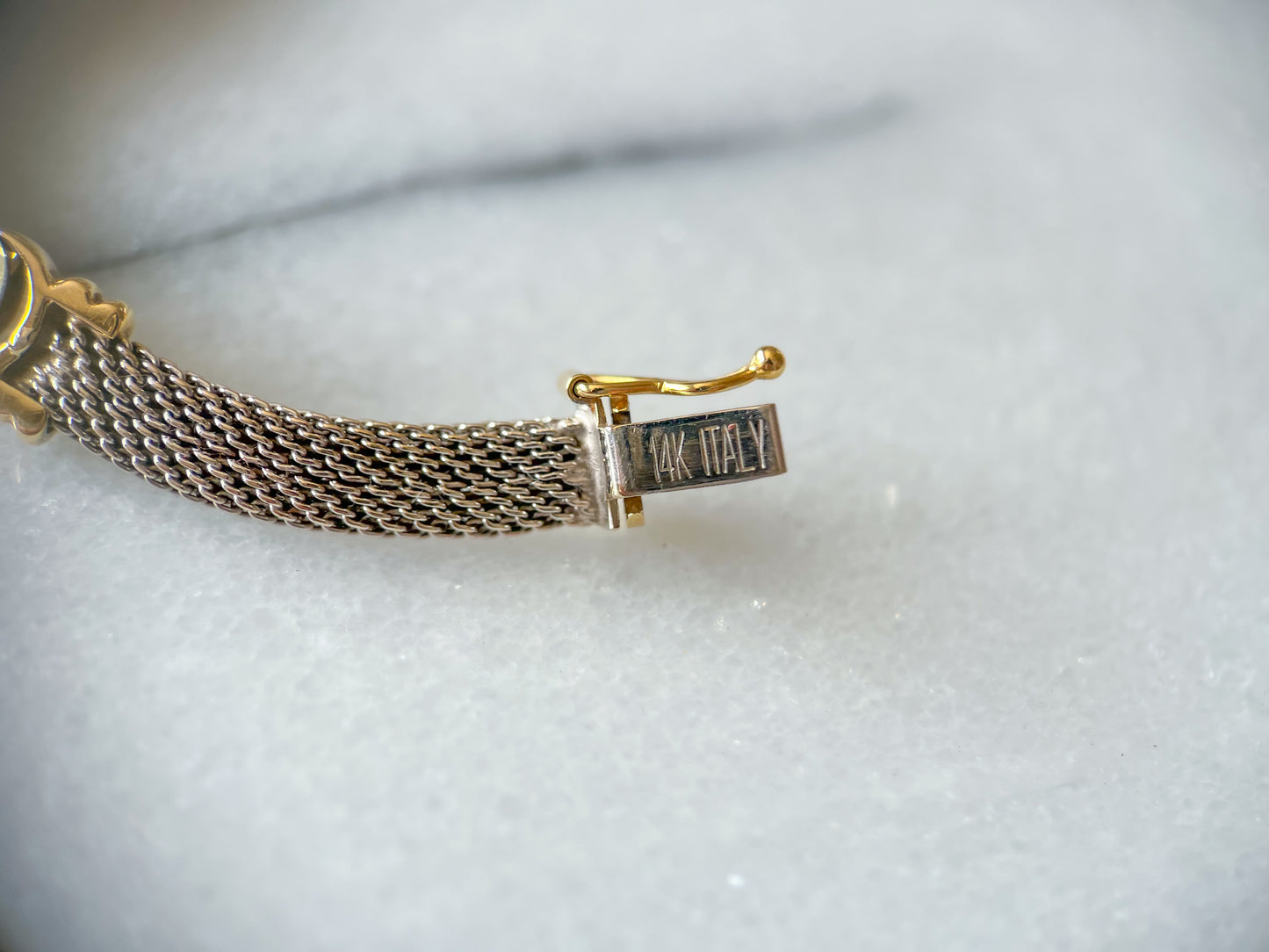 Vintage Mesh Two Toned with Screw Accents 14k White and Yellow Gold 8 Inch Bracelet