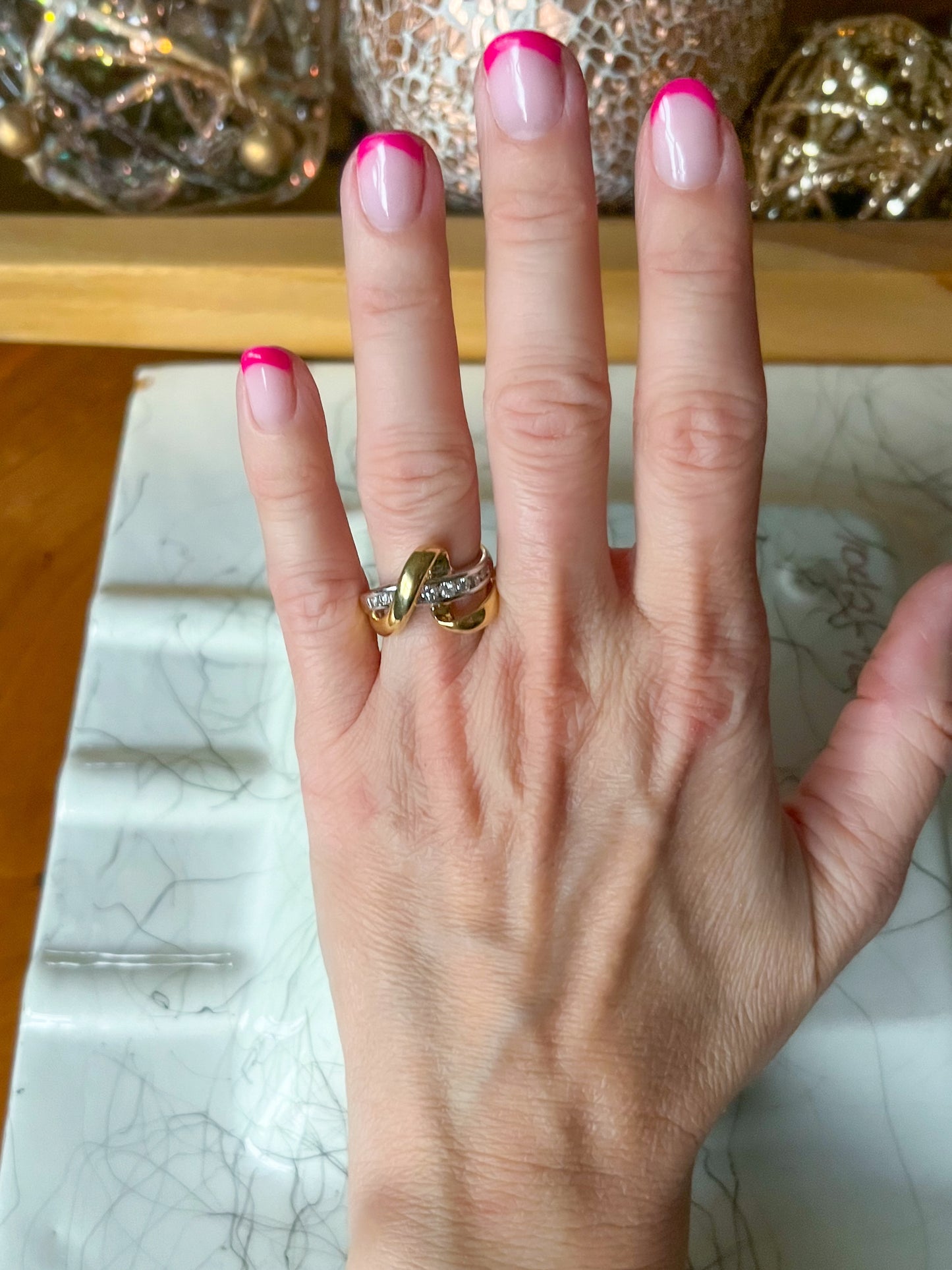 Vintage Natural Diamond Two Toned 18k White and Yellow Gold Ring