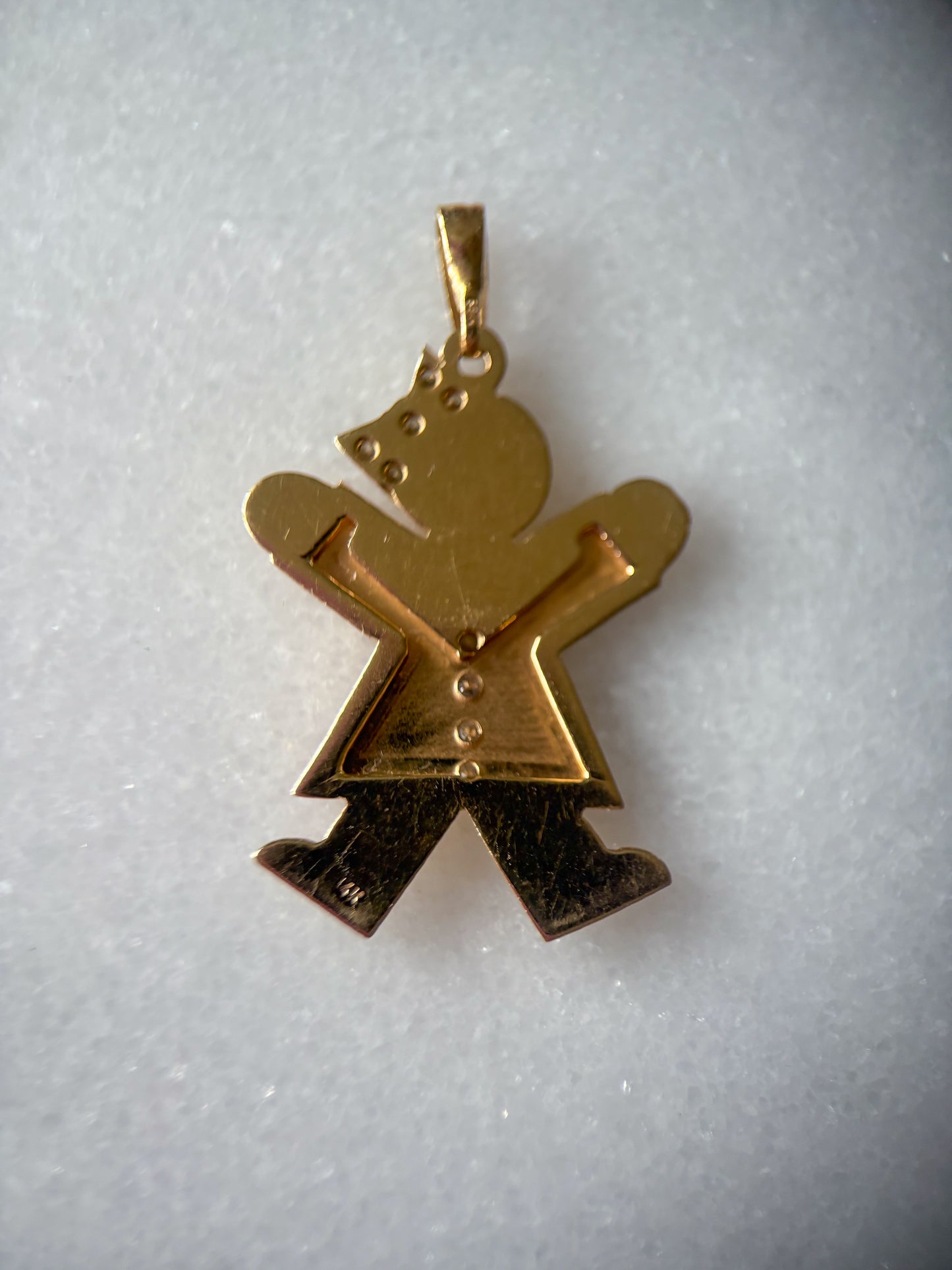 Vintage Girl with Bow Natural Diamonds 14k Yellow Gold Charm