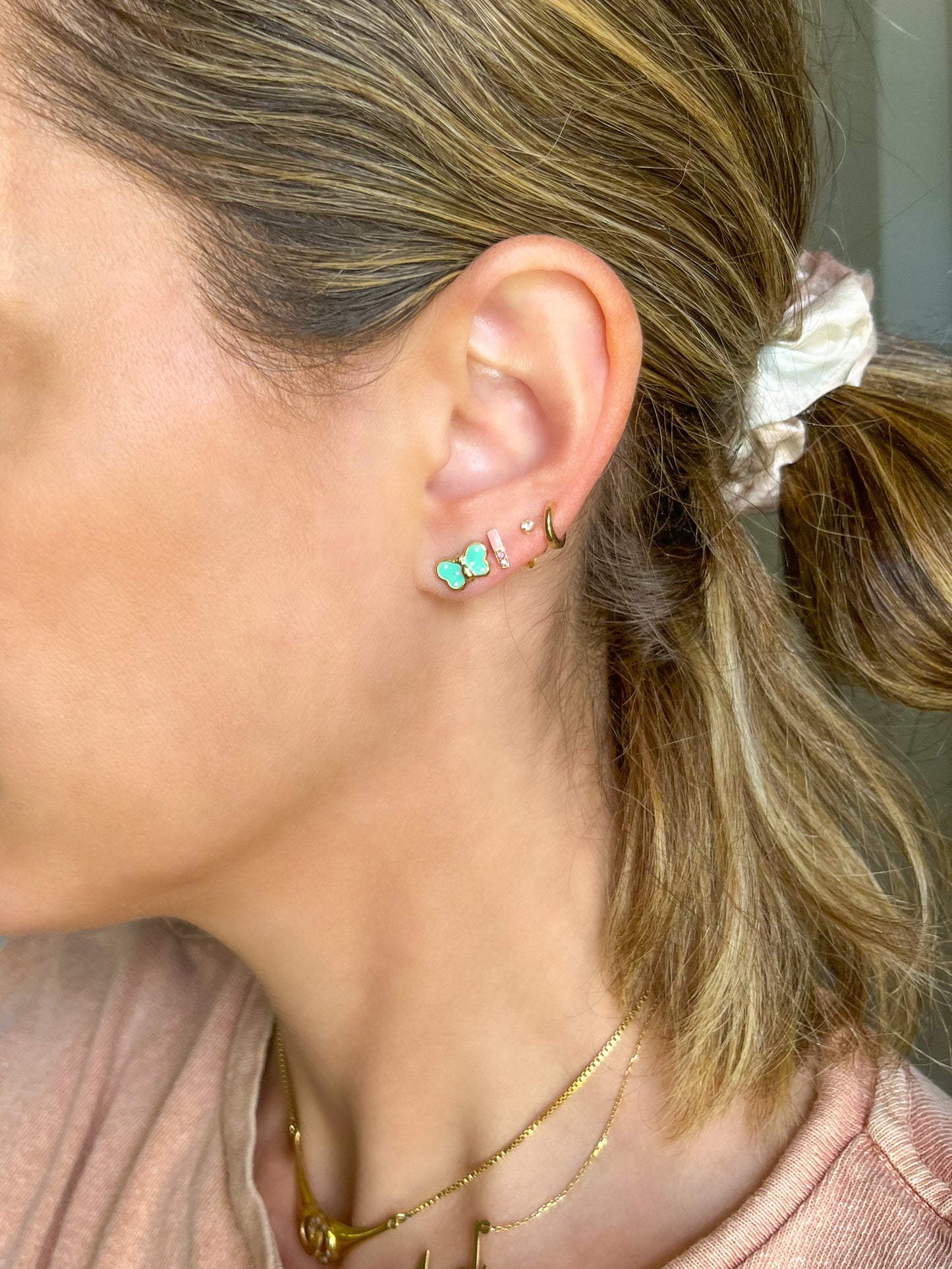 Mini 14k Yellow Gold Turquoise Butterfly Stud Earrings