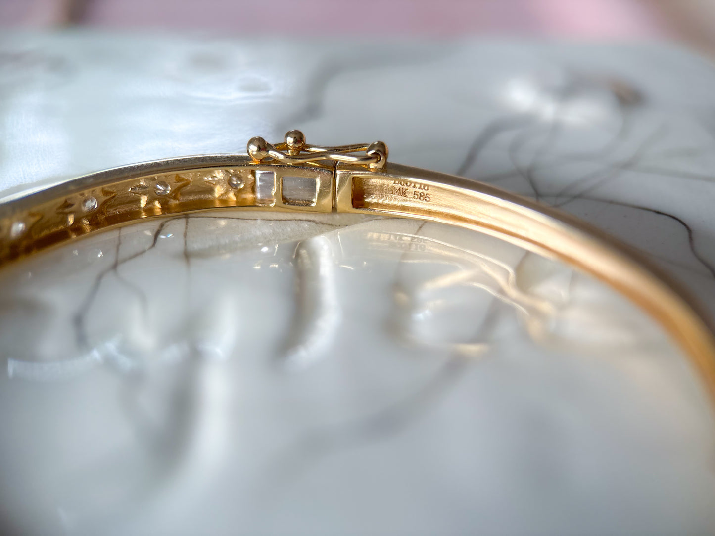 Natural Diamond Starburst 14k Yellow Gold 6 Inch Bangle