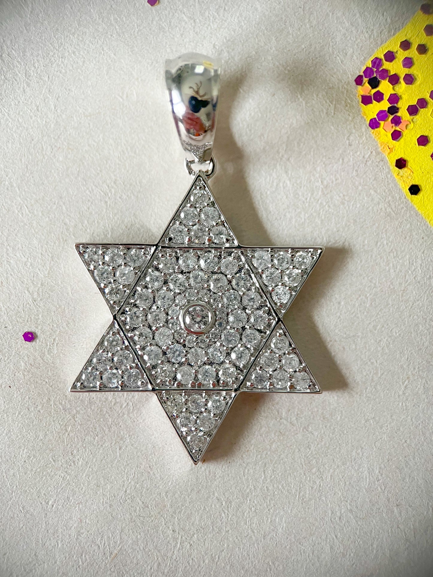 Natural Diamond Large Star of David 14k White Gold Charm