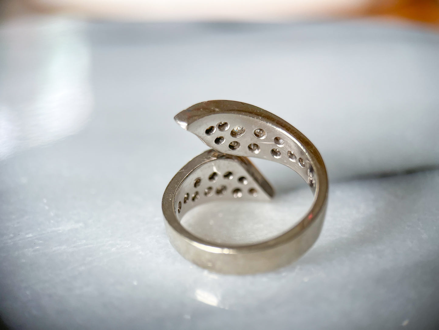 Vintage Natural Diamond 14k White Gold Statement Ring, circa 1970s
