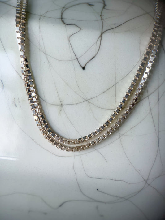 Vintage Box Chain Sterling Silver 30 Inch Necklace