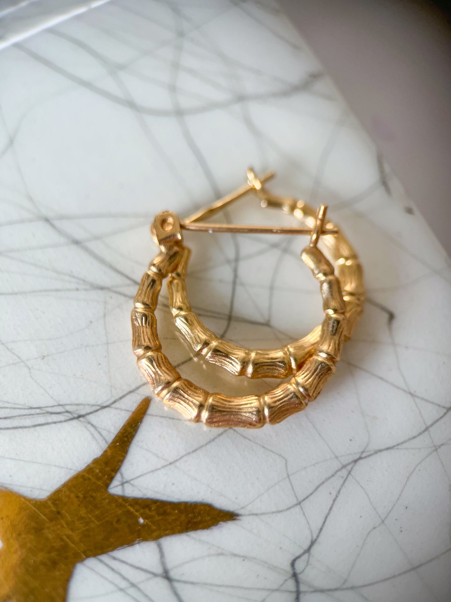 Vintage Bamboo 14k Yellow Gold Hoop Earrings