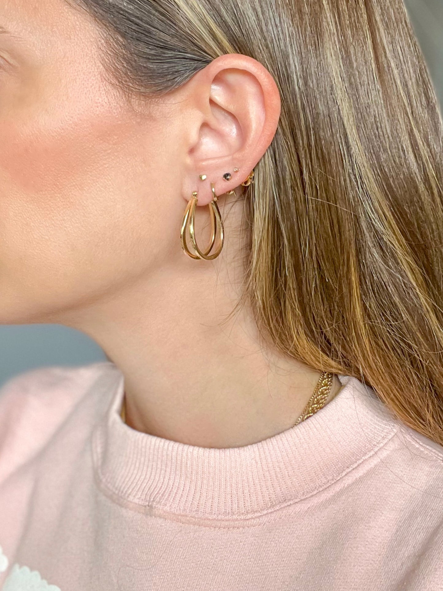 Vintage Oval Double Hoop 14k Yellow Gold Earrings