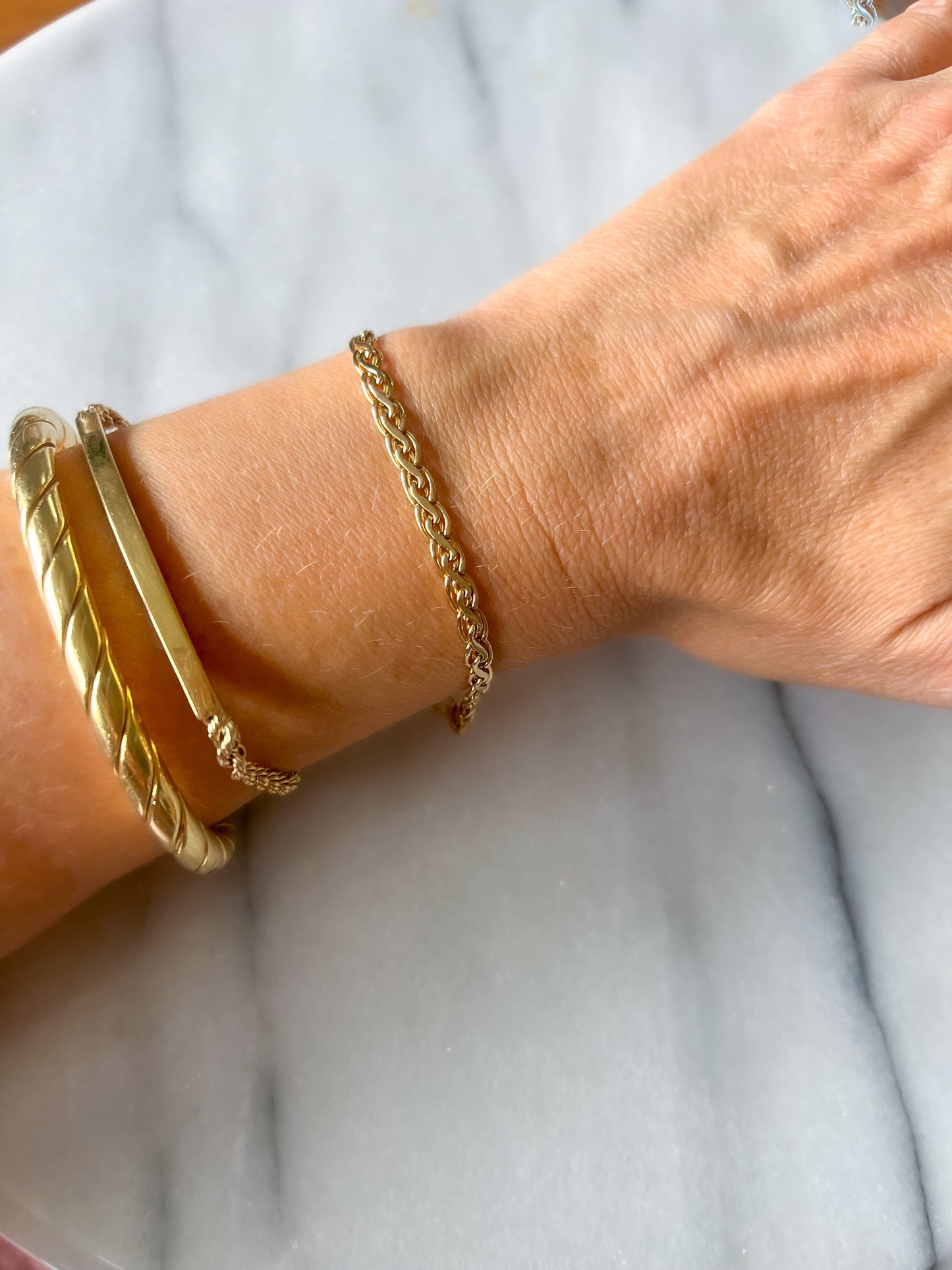 Vintage Wheat Chain 14k Yellow Gold 7 Inch Bracelet