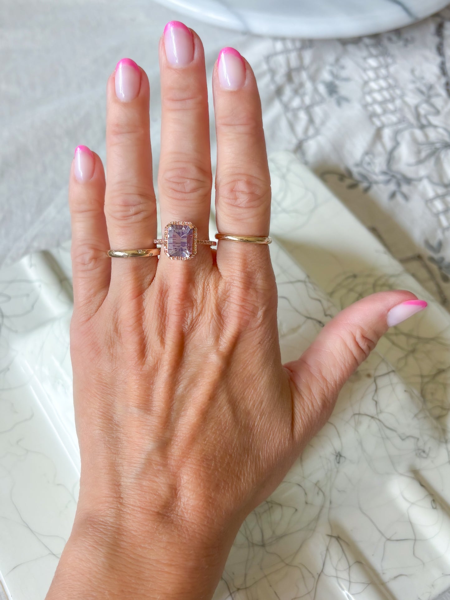 Vintage Amethyst and Natural Diamond 10k Rose Gold Ring