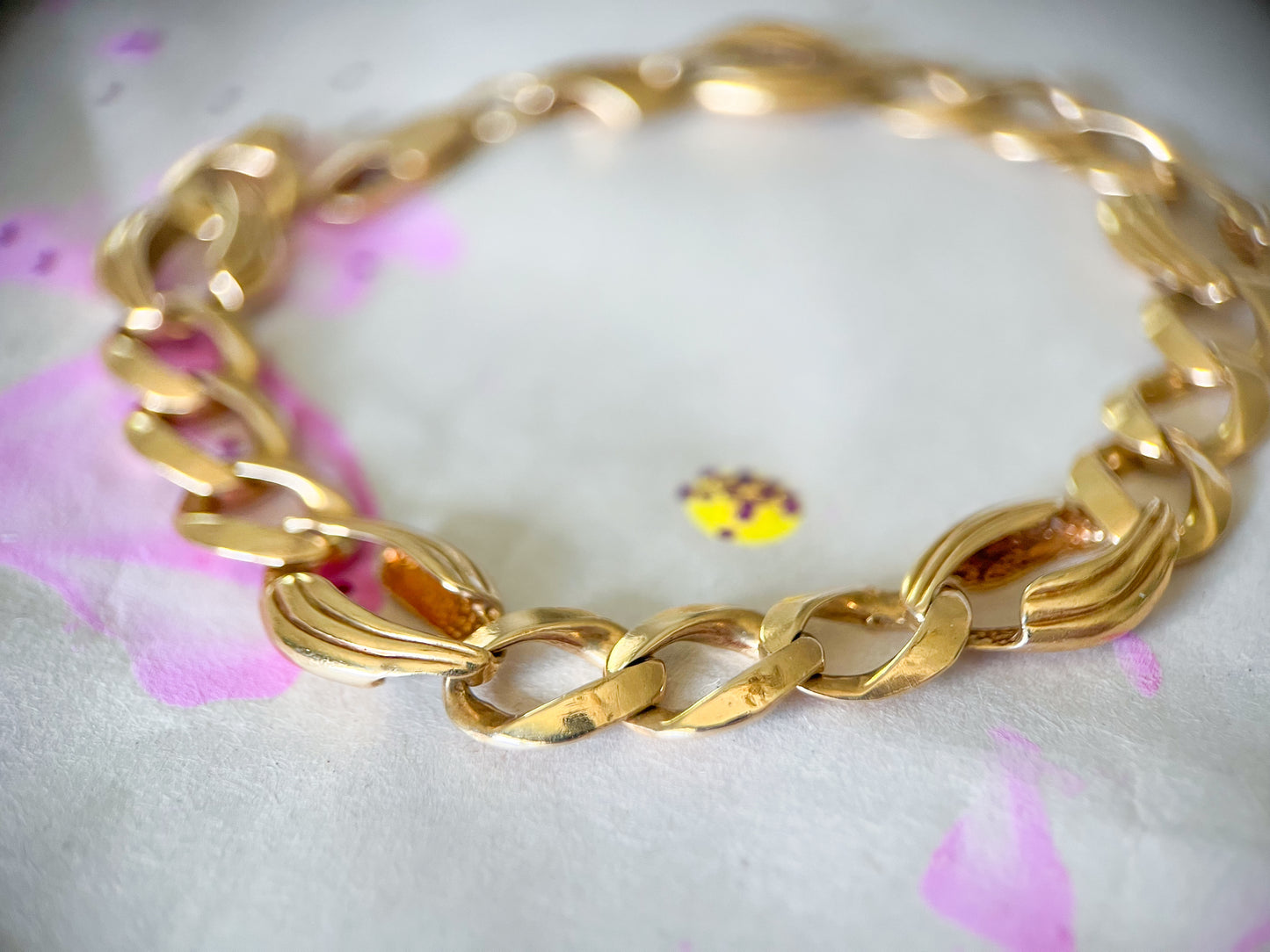 Vintage 14k Yellow Gold Curb Chain Open Link 8 Inch Bracelet