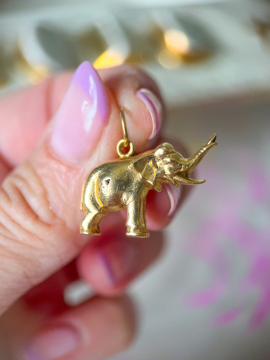 Vintage Elephant 14k Yellow Gold Charm, circa 1950s