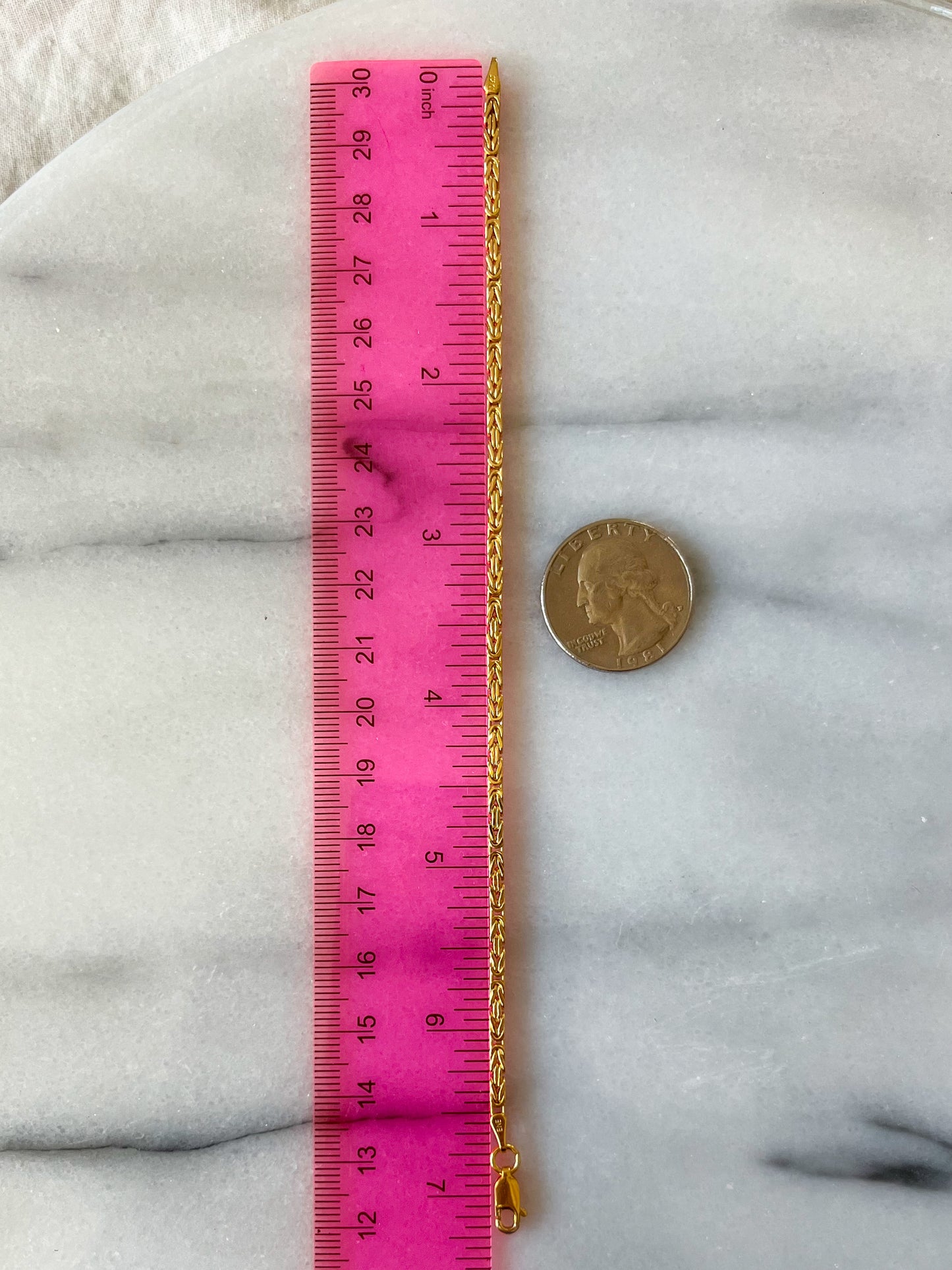 Square Byzantine 10k Yellow Gold 7 Inch Bracelet