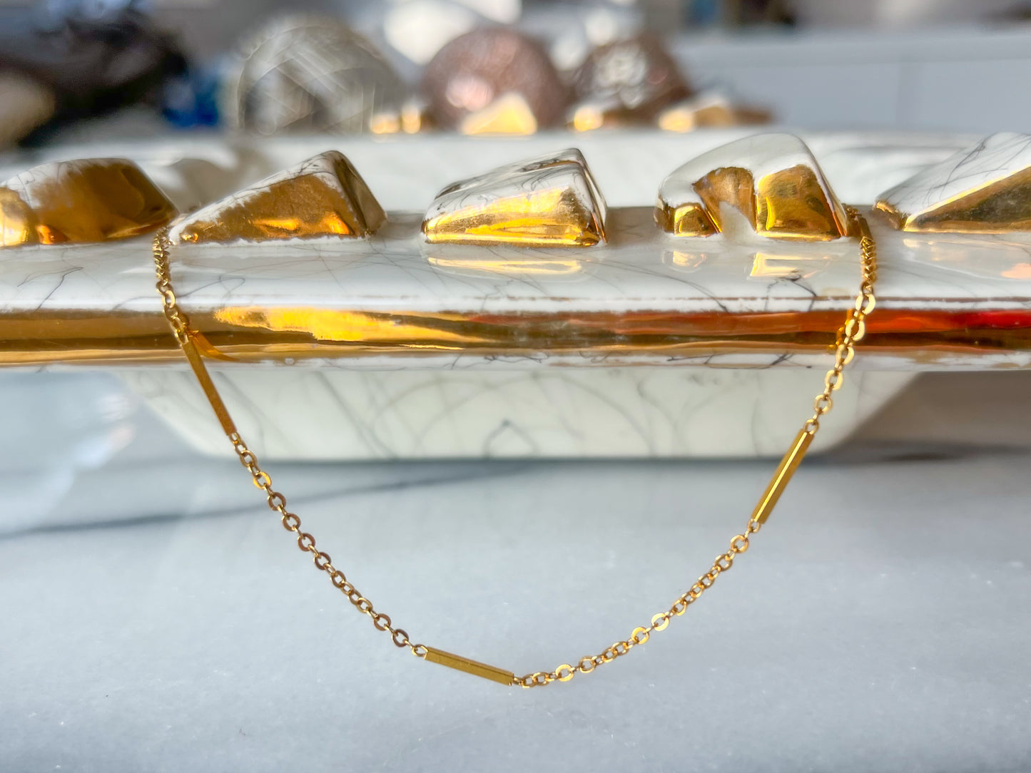 Vintage 18k Yellow Gold Bar Chain 16 Inch Necklace