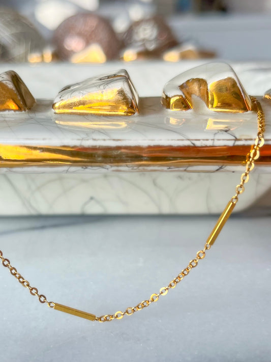 Vintage 18k Yellow Gold Bar Chain 16 Inch Necklace